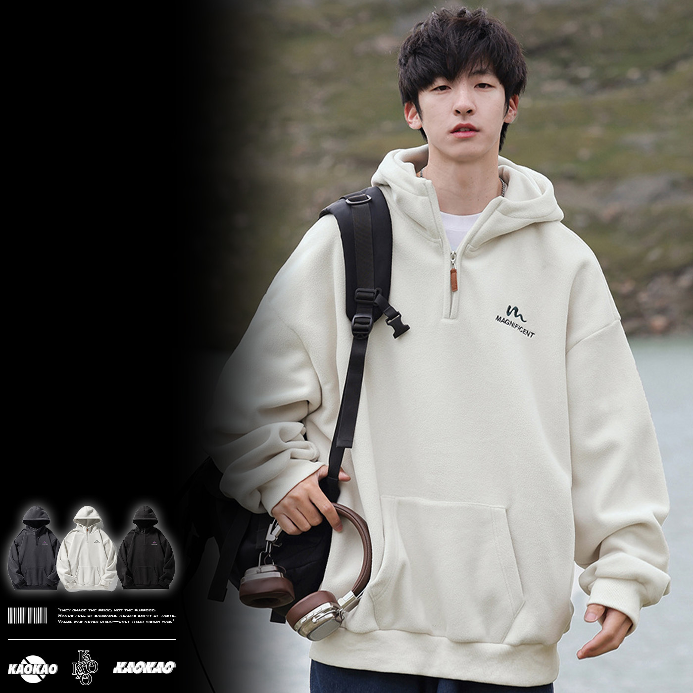 預購 NATURE 半高領 430g搖粒絨 帽T 重磅字母繡花