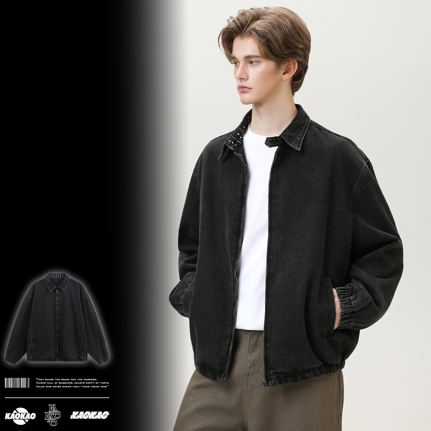 預購 NATURE 水洗做舊 工裝牛仔外套 短寬輪廓 領口印花 復古外套