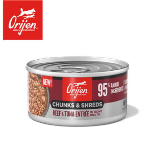 Orijen 渴望 - 奢華鮮肉 牛肉吞拿魚主食罐 (深紅色) Chunks & Shreds Beef and Tuna Entree 85g