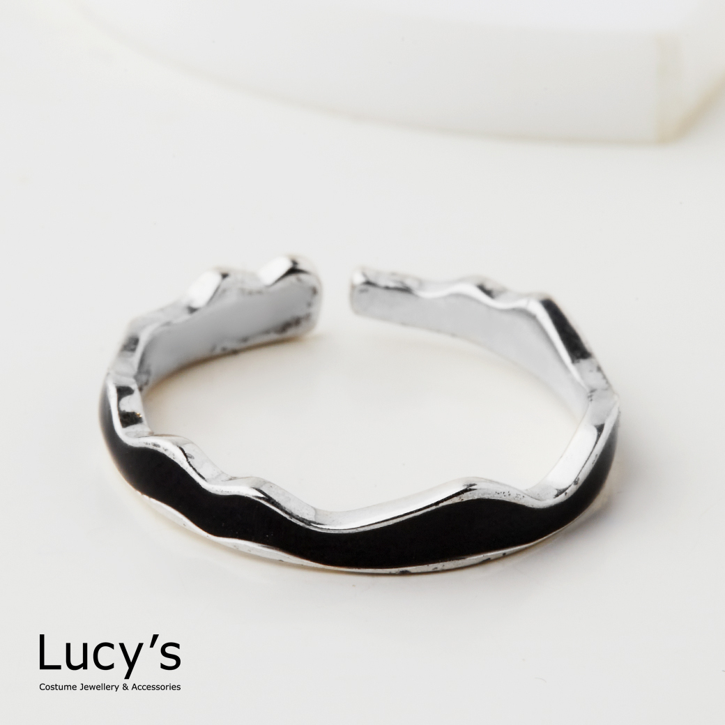 925純銀 夜間波浪 開口戒 (76228)