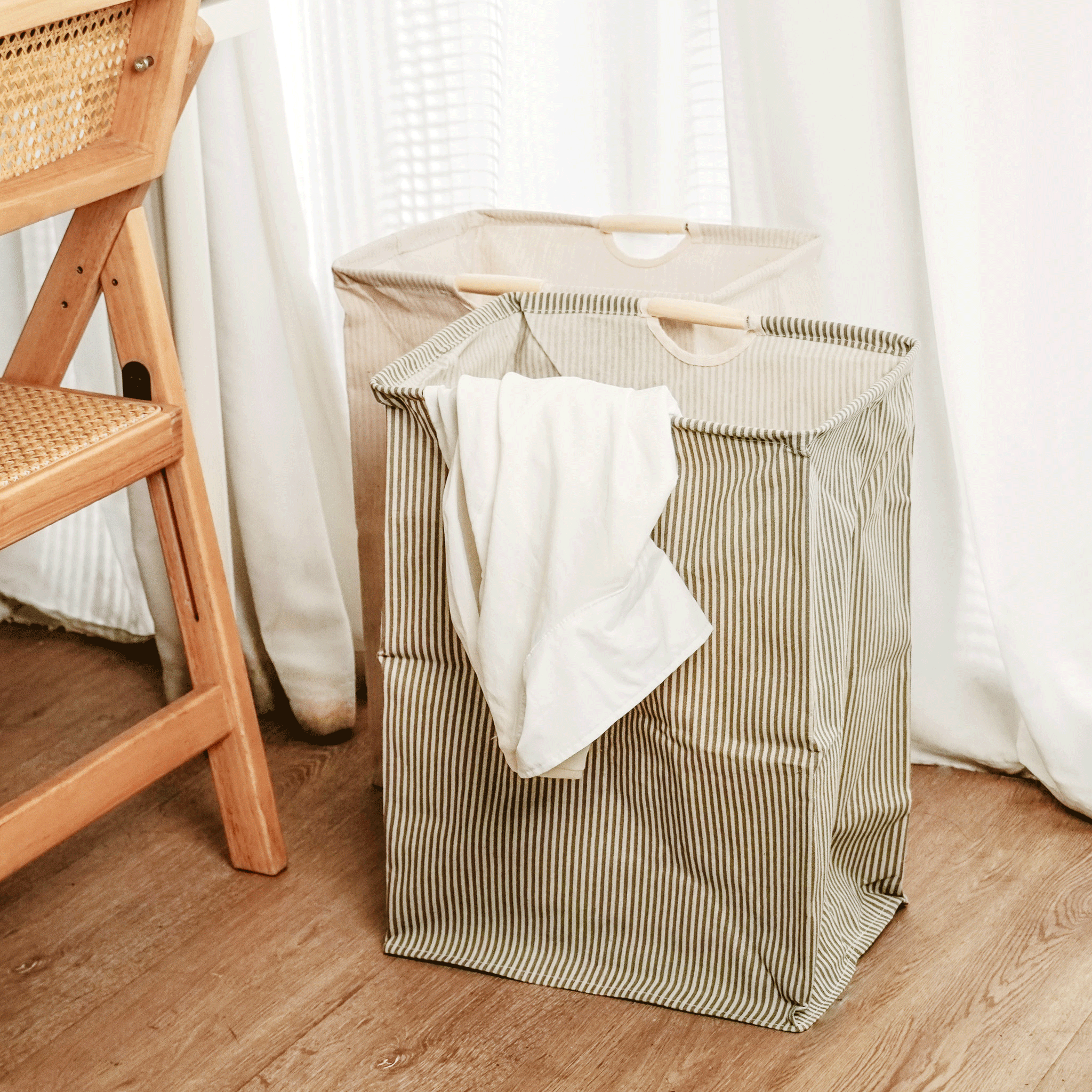 棉麻手提摺疊洗衣籃 兩色售 CB-H05011