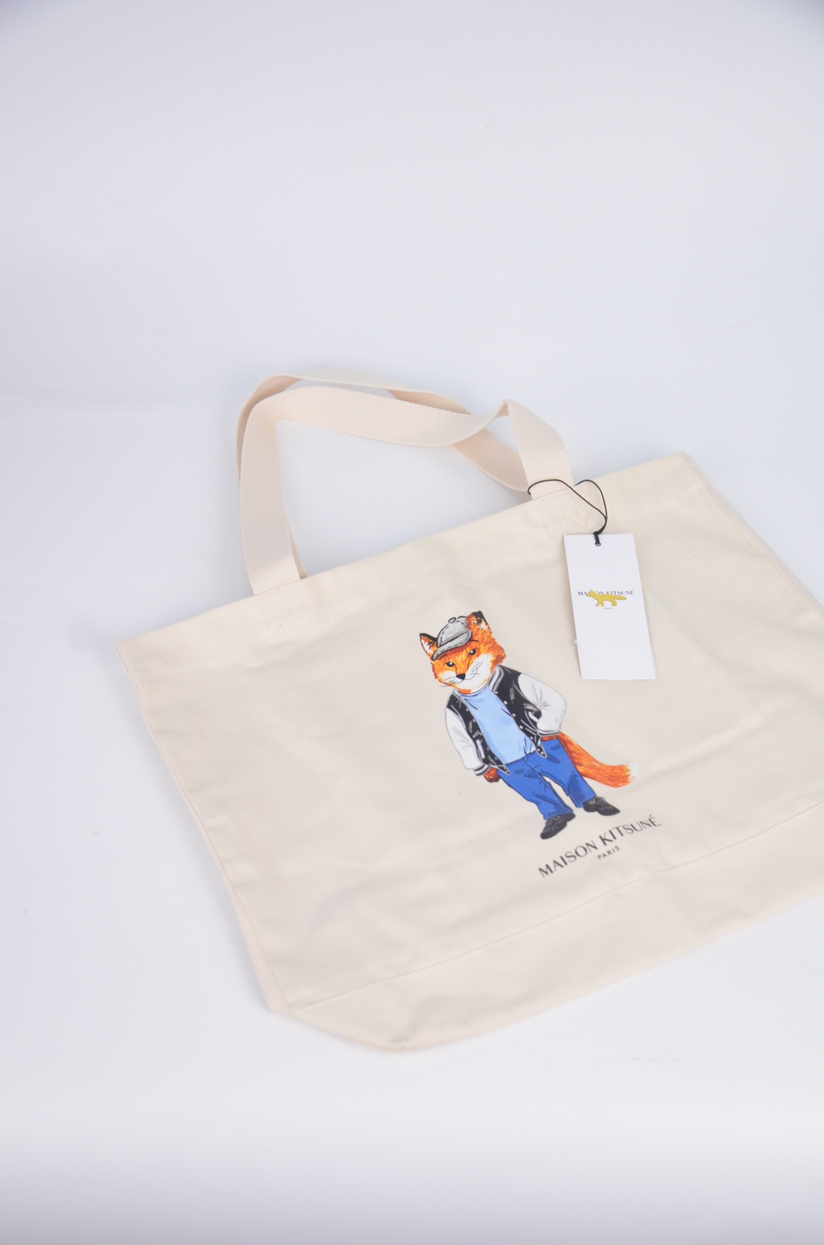 Maison Kitsune 大狐狸印花托特包 白-藍兩色【PM05107WW9042】