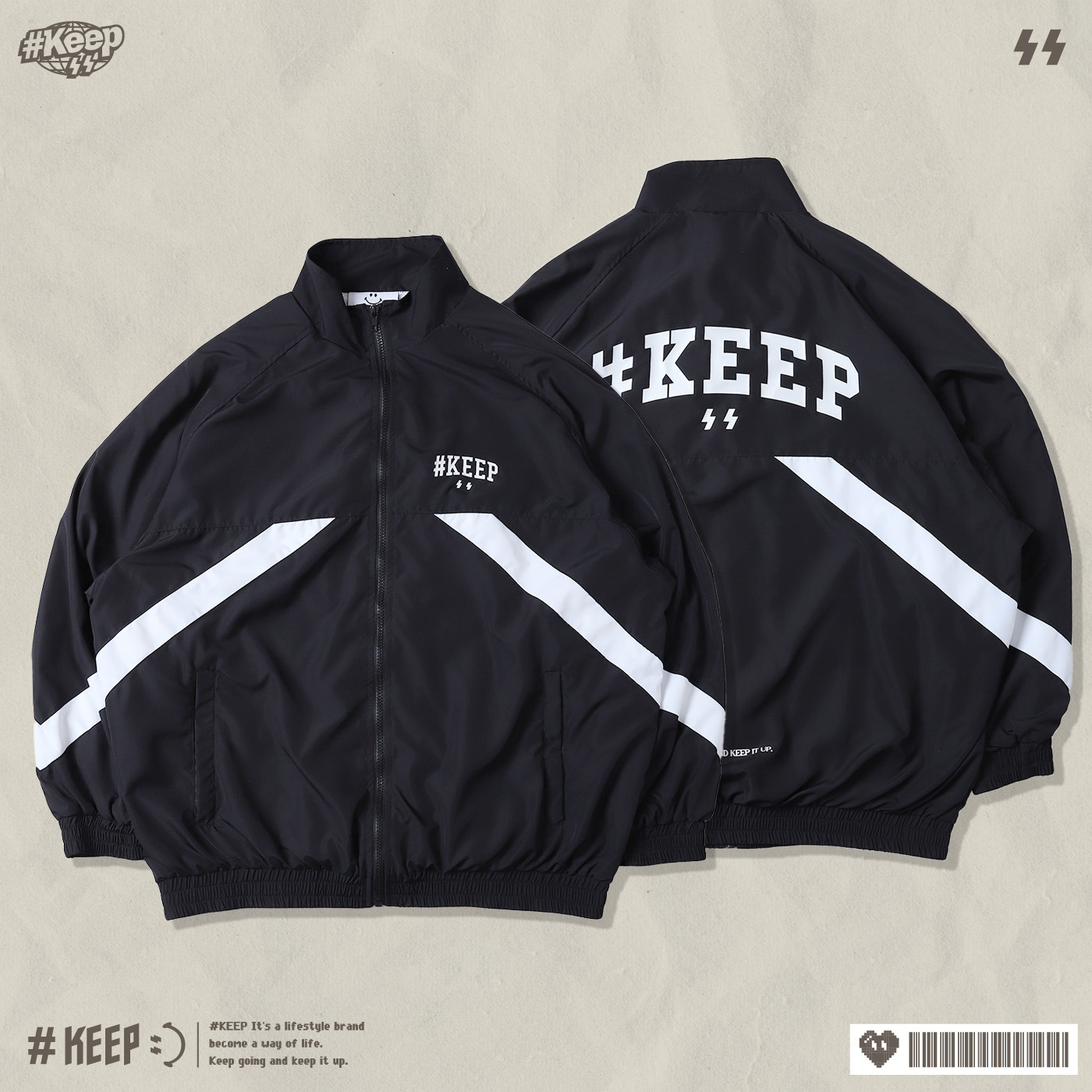 #KEEP ARC SHADOW SPORTS JACKET 黑色 閃電 落肩 網布內裡 風衣 弧影 運動 外套【KS332】