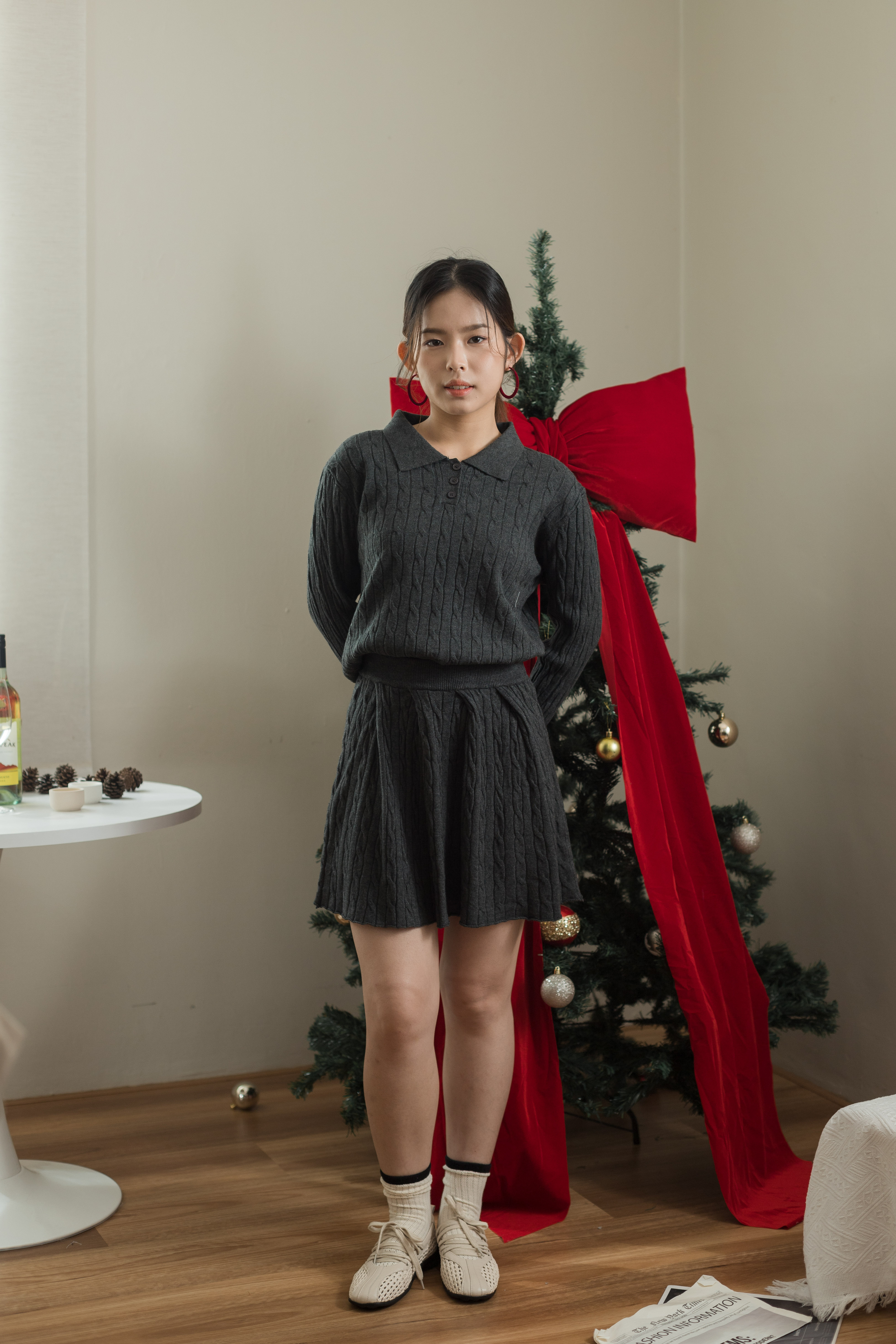 Evora Cable Knit Skirt Grey -2583SKGRY