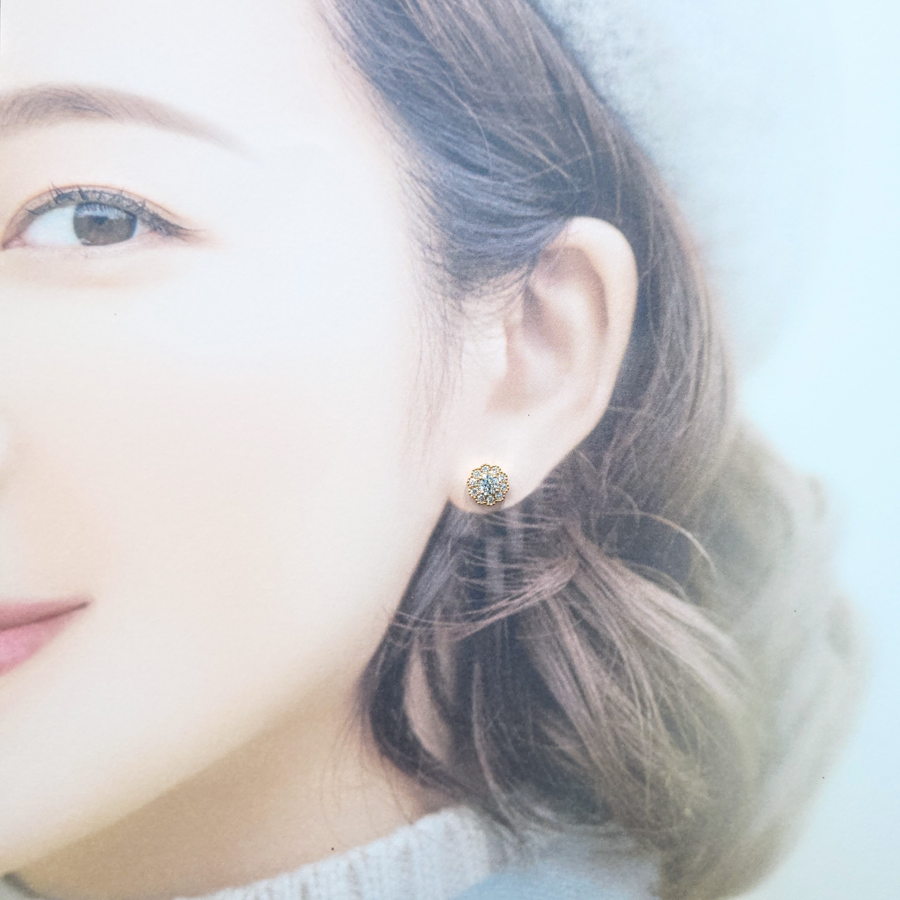 全新18K玫瑰金【主石50份鑽石】配小鑽共84份鑽石耳環