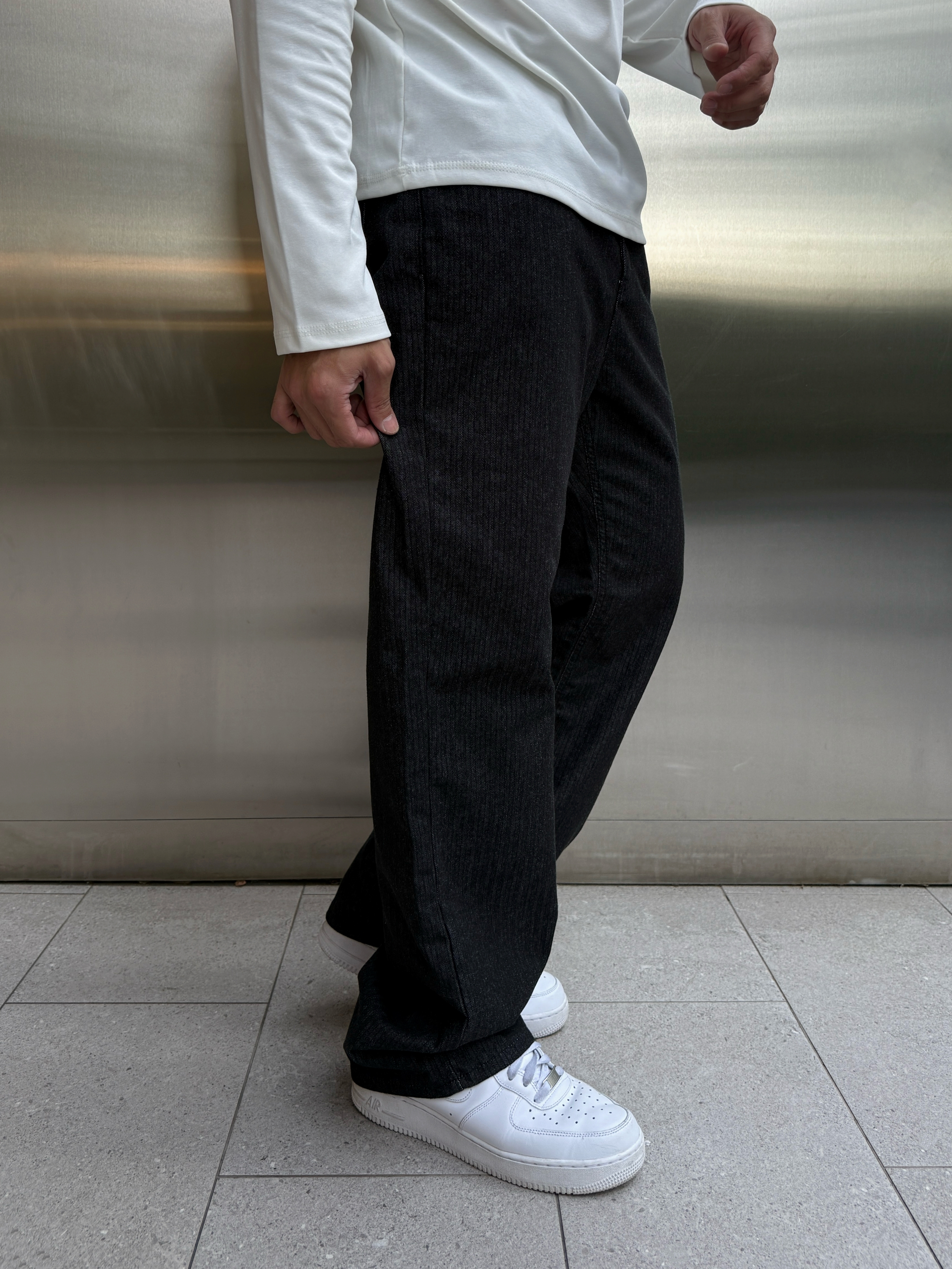 Direct Sequence  Striped Denim Pants