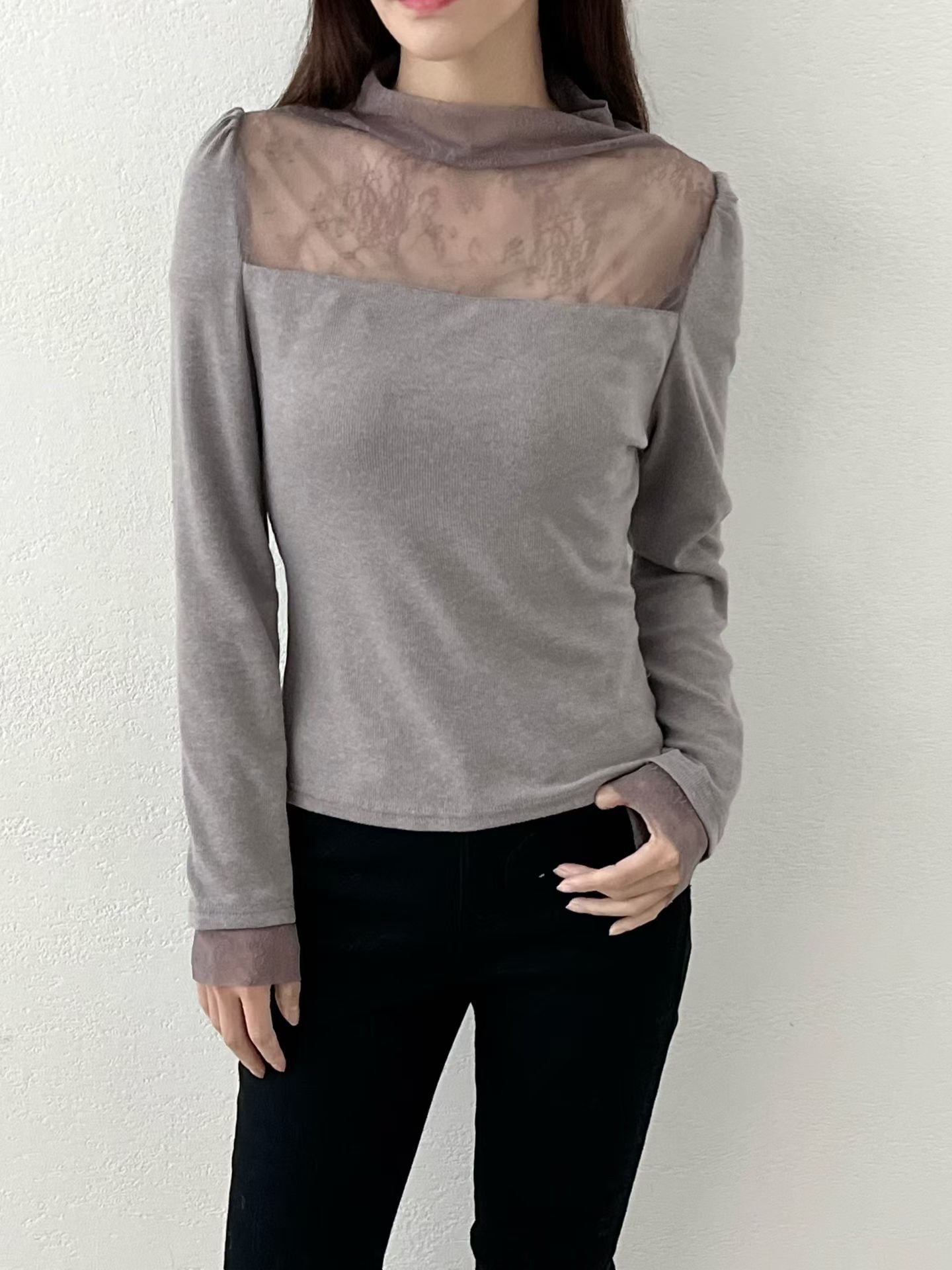 SU5360 假兩件蕾絲性感上衣