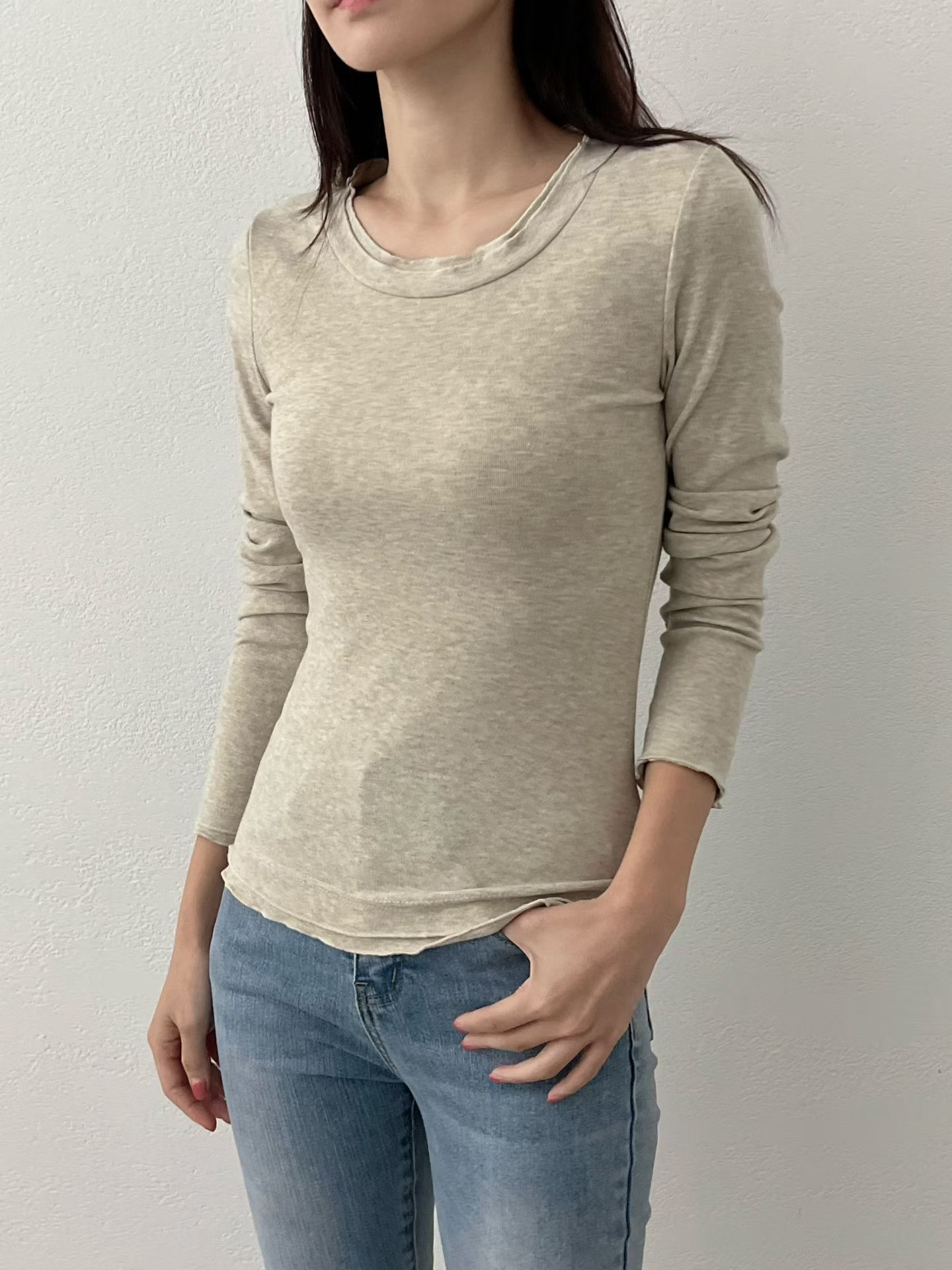 SU5357 波浪圍巾雙層領口上衣