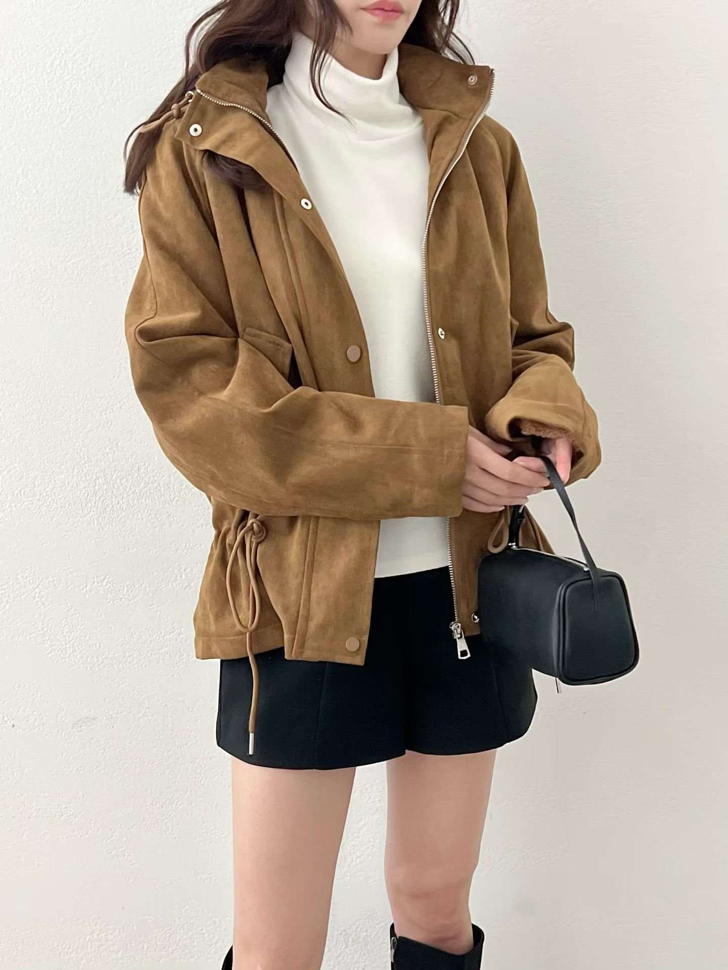 SU5344 麂皮可束緊拉鏈外套