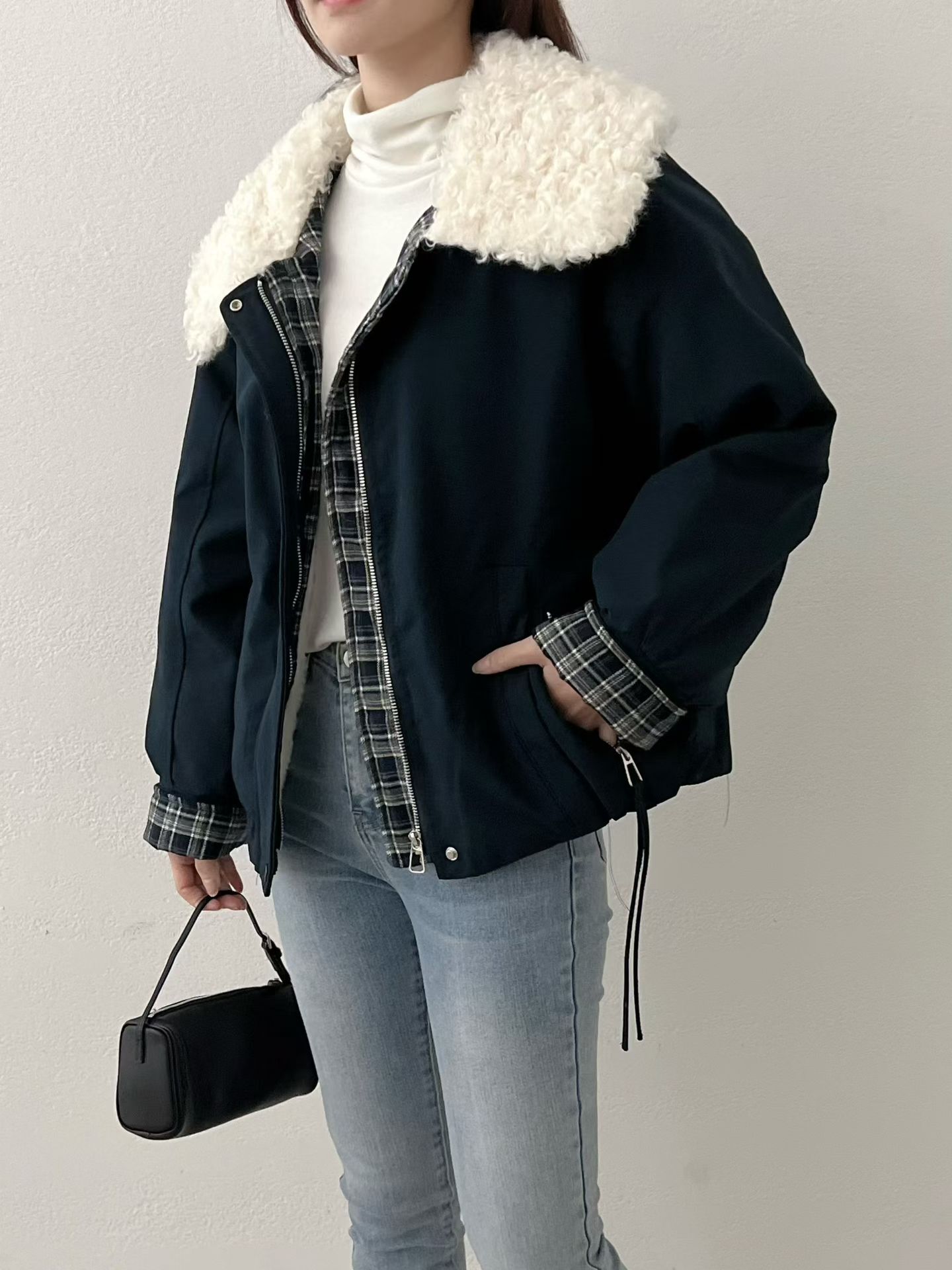 SU5334 保暖毛毛翻領拉鏈外套