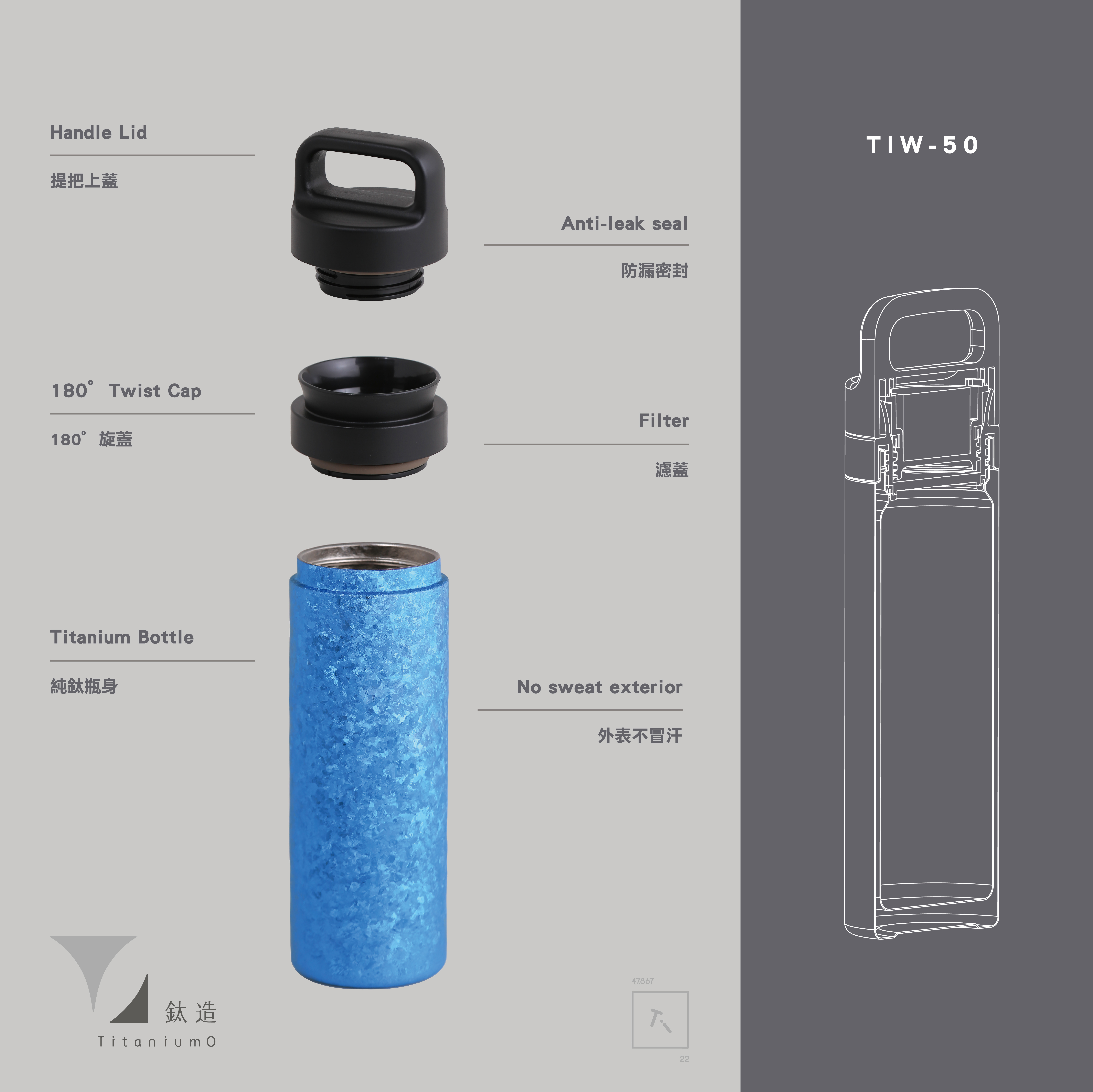 鈦造提把保溫瓶｜晶鈦系列｜湖水藍