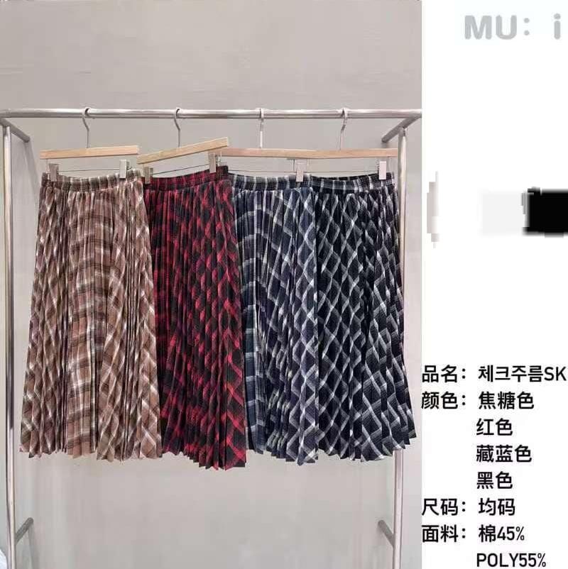 MU5332 英倫格紋百褶半身裙