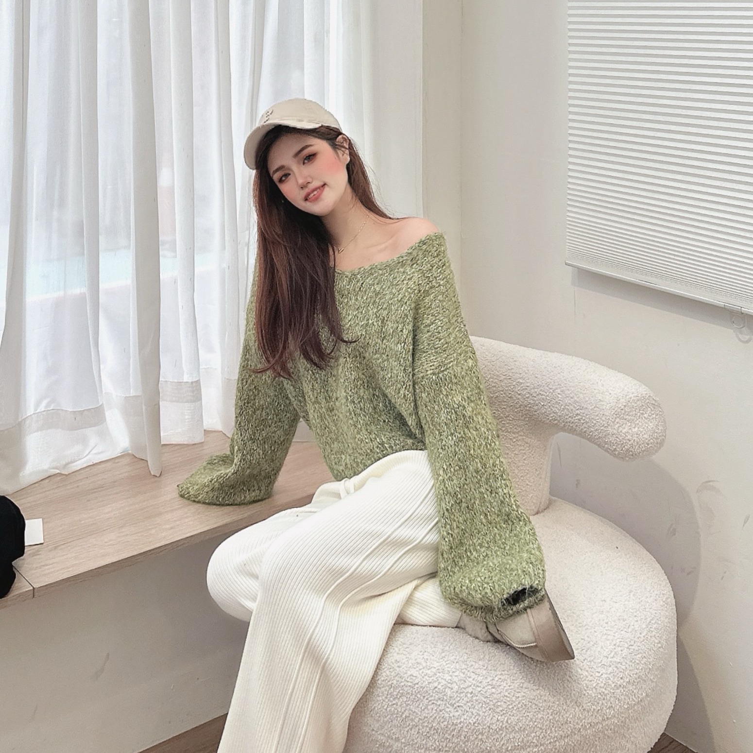 混織彩點泡泡袖針織毛衣/三色