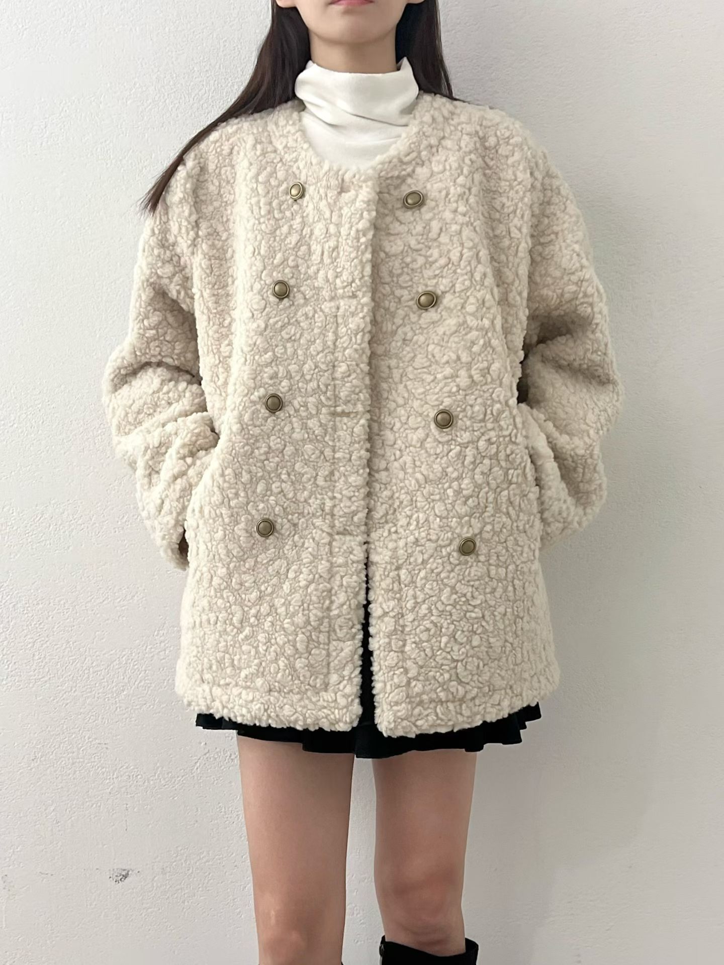 SU5301 雙排金屬扣毛絨外套