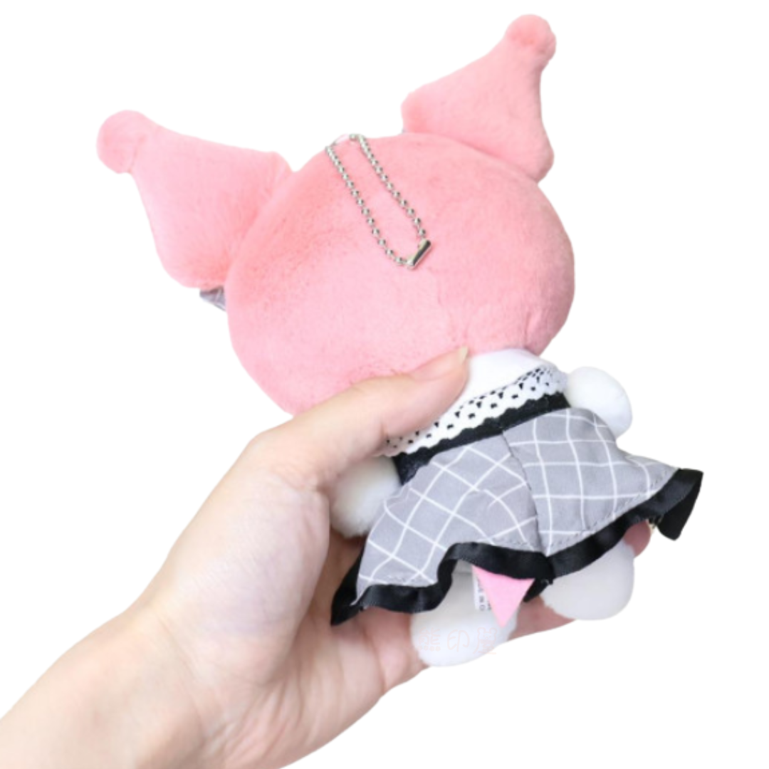 Kuromi 粉紅色款格子裙 毛公仔掛飾吊飾 [平行進口]