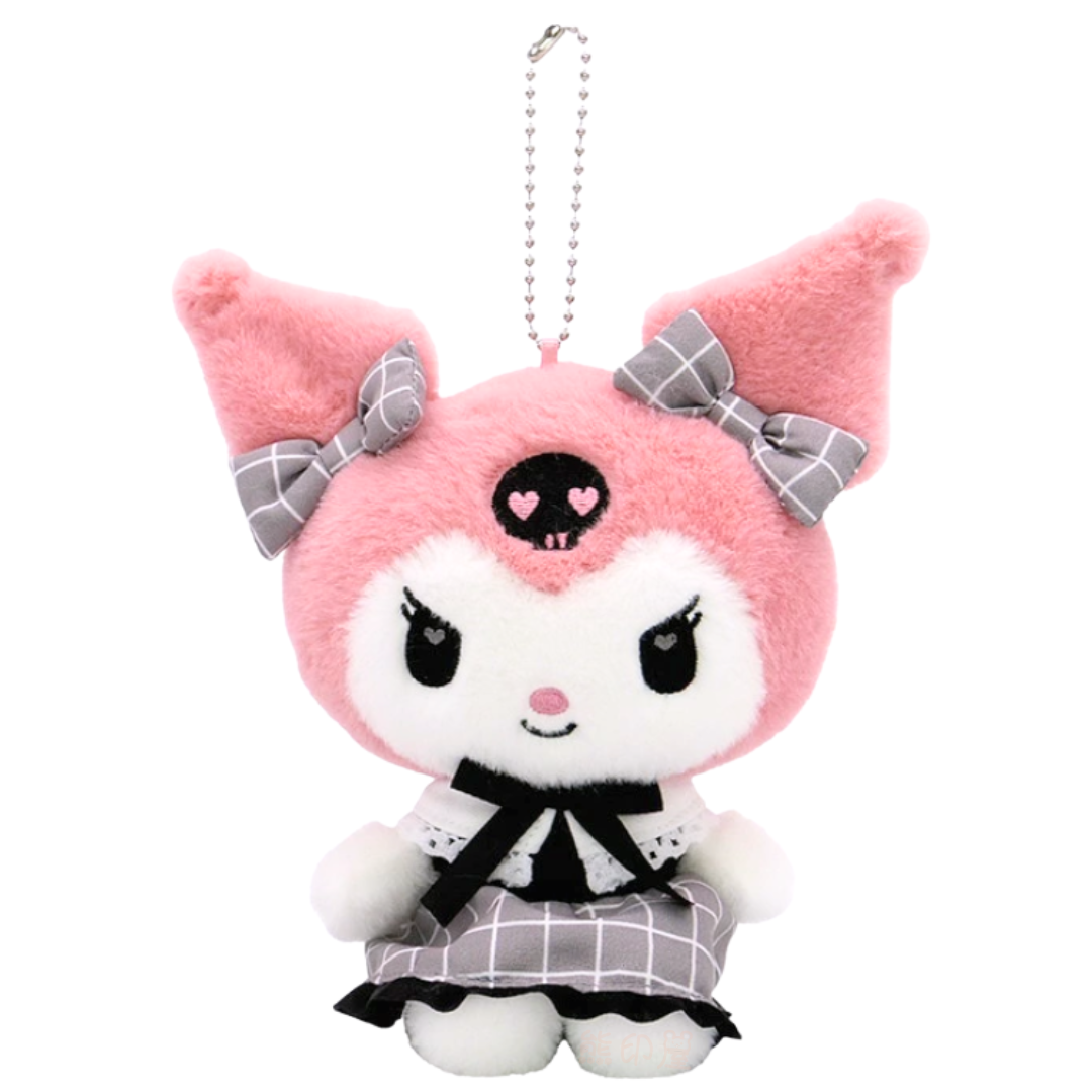 Kuromi 粉紅色款格子裙 毛公仔掛飾吊飾 [平行進口]