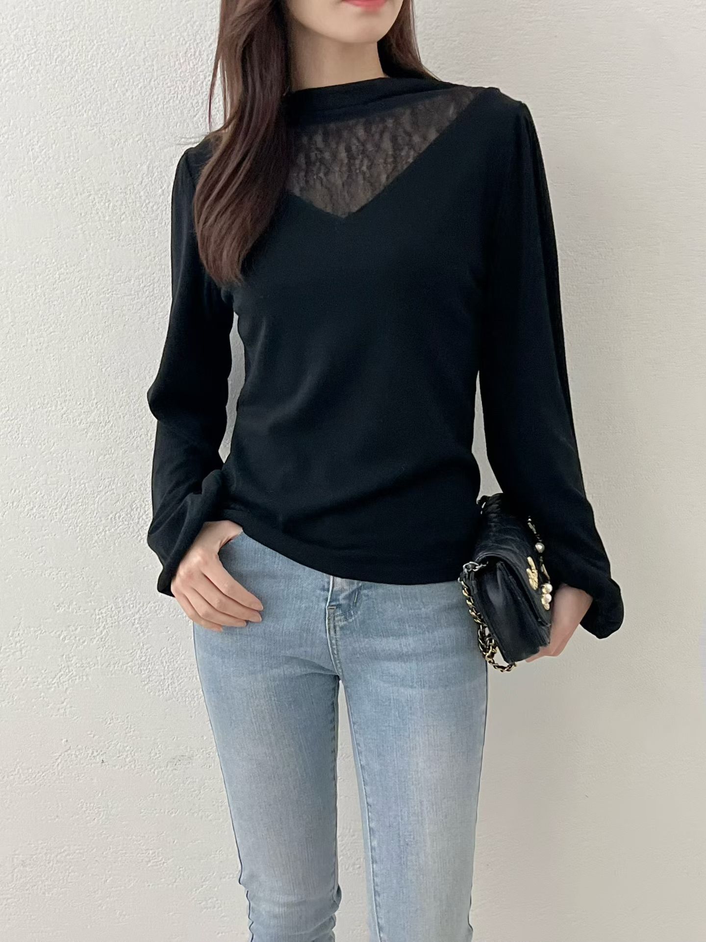 SU5370 復古拼接小企領抓皺袖上衣