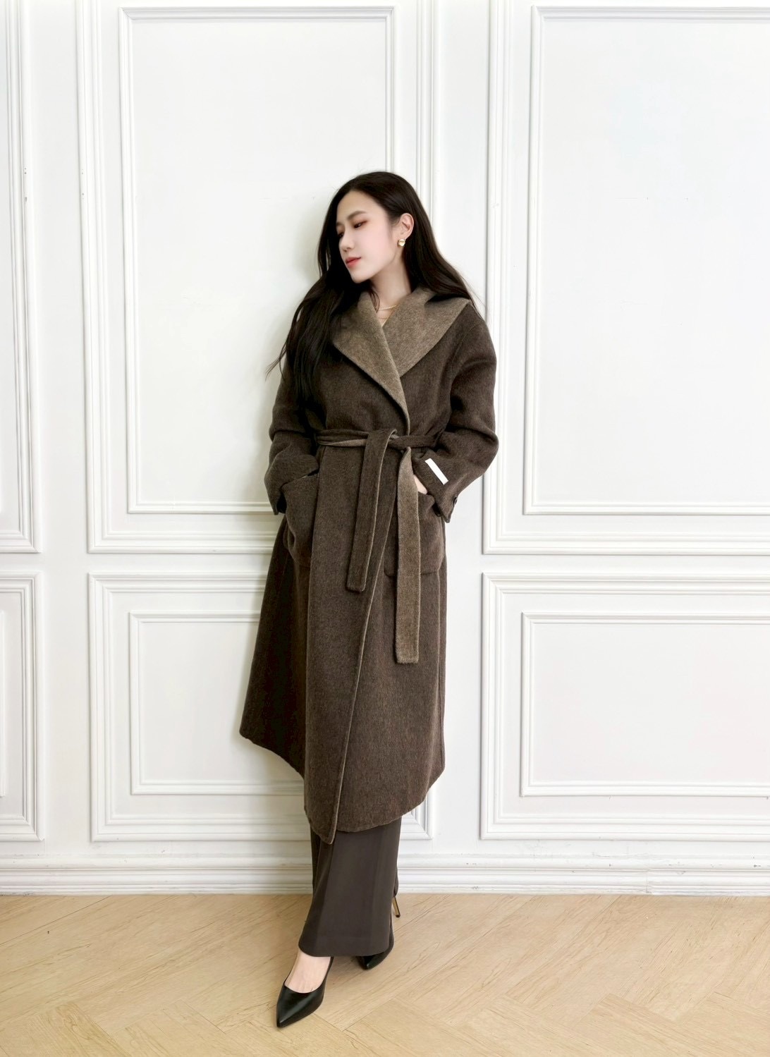 韓劇女主!撞色翻領保暖大衣(羊毛15%)