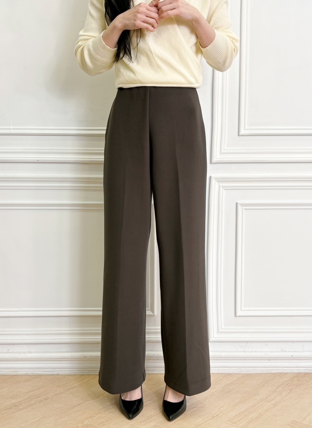 全彈性腰頭柔軟直筒褲