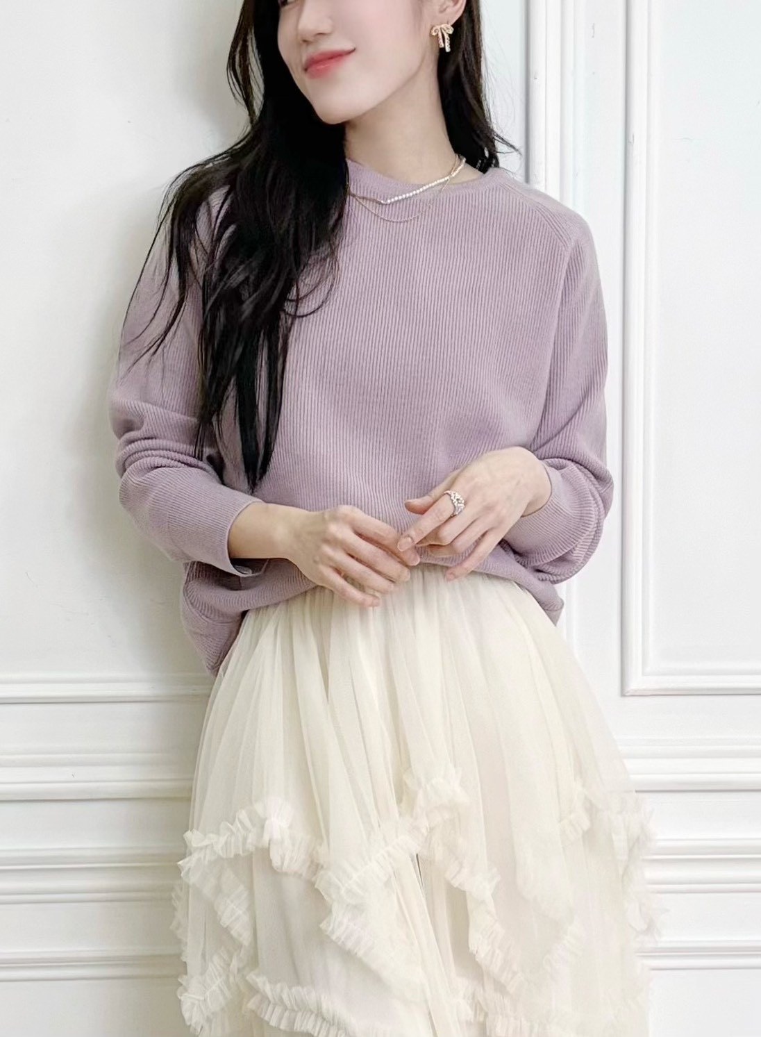 下擺抓摺針織上衣