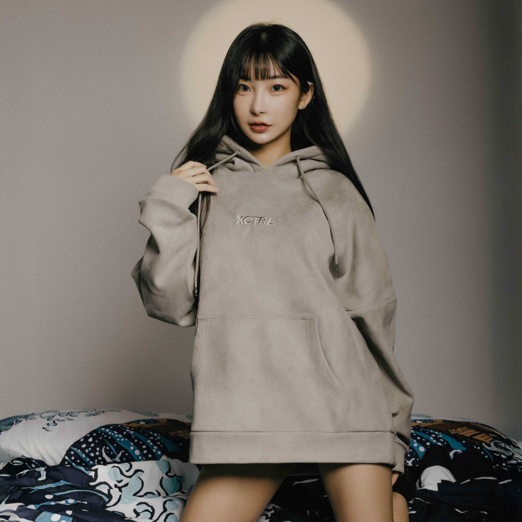 XCTRL 麂皮絨寬版帽T-灰