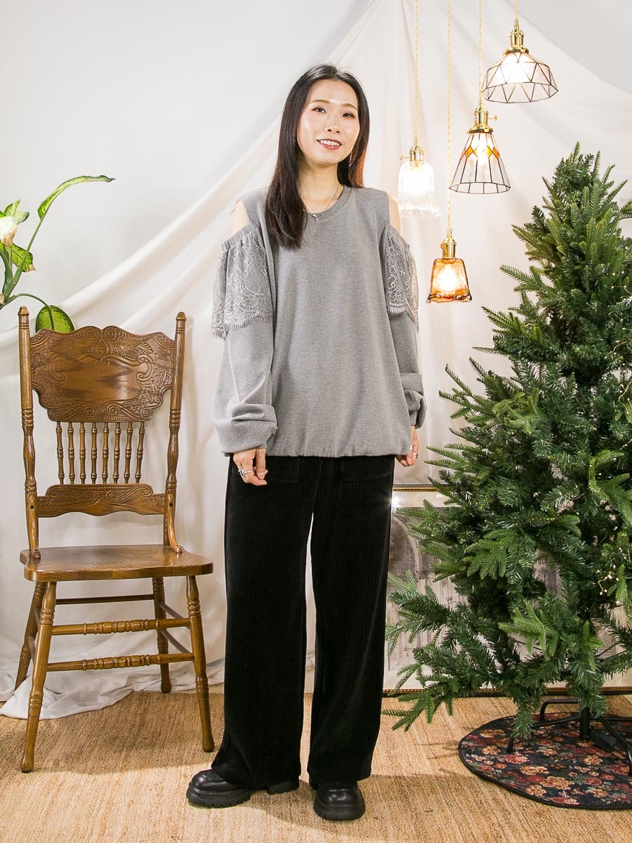 ⬇️開倉低至半價😱FINALSALE📣  膊位LACE．下擺橡根．COTTON料 OFF SHOULDER TOP【不設退換】