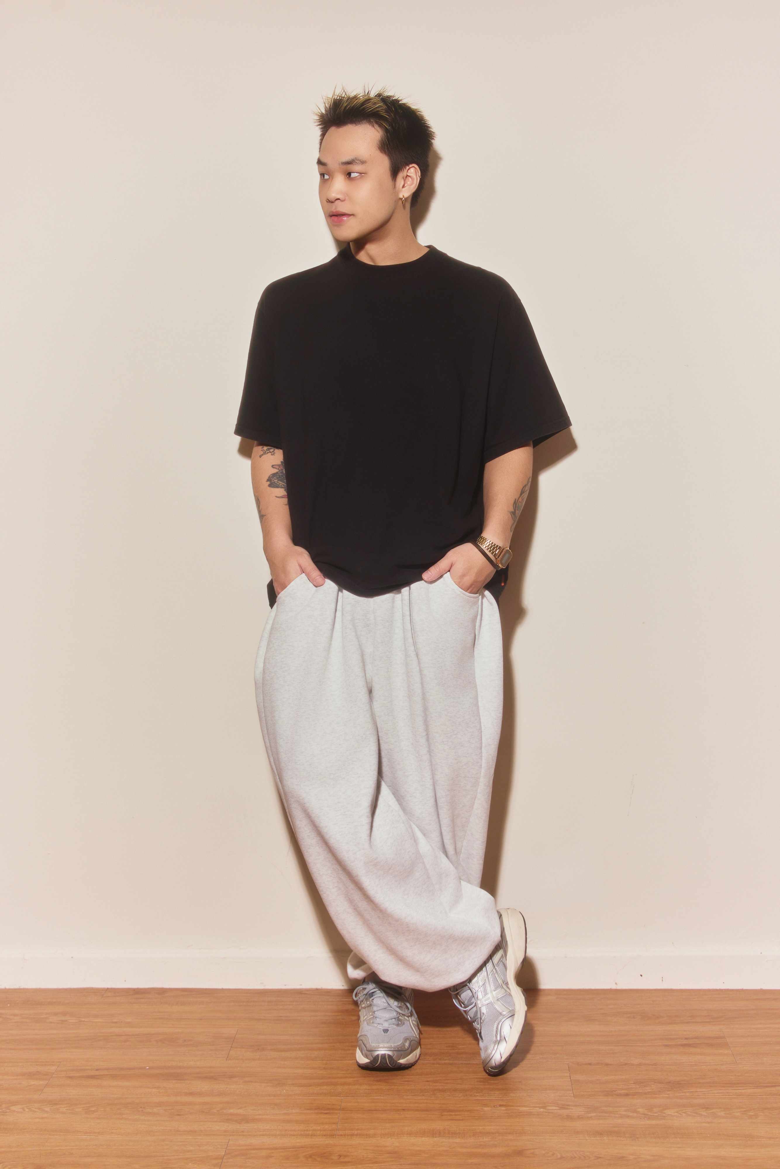 銀扣收腹彎刀棉褲｜男女可穿-白