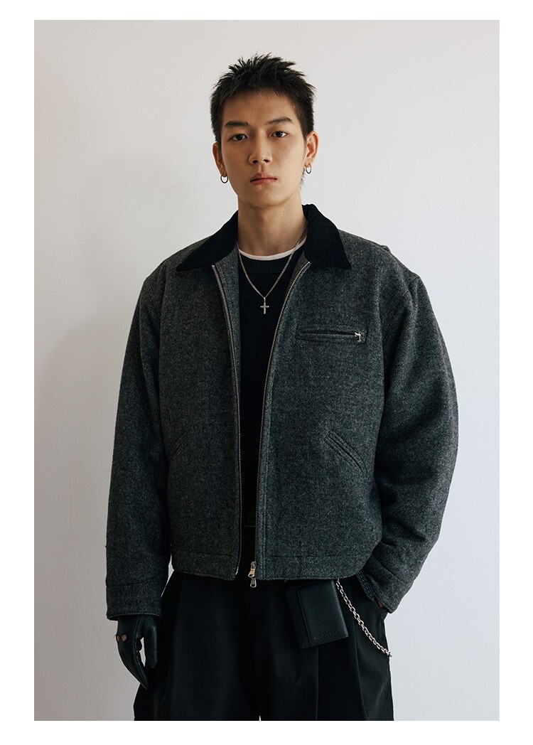 代購-<德國品牌>NO/FAITH 羊毛 燈芯絨翻領 鋼花毛呢 cleanfit 短寬夾克 男女同款 黑/棕