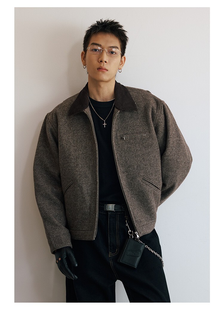 代購-<德國品牌>NO/FAITH 羊毛 燈芯絨翻領 鋼花毛呢 cleanfit 短寬夾克 男女同款 黑/棕