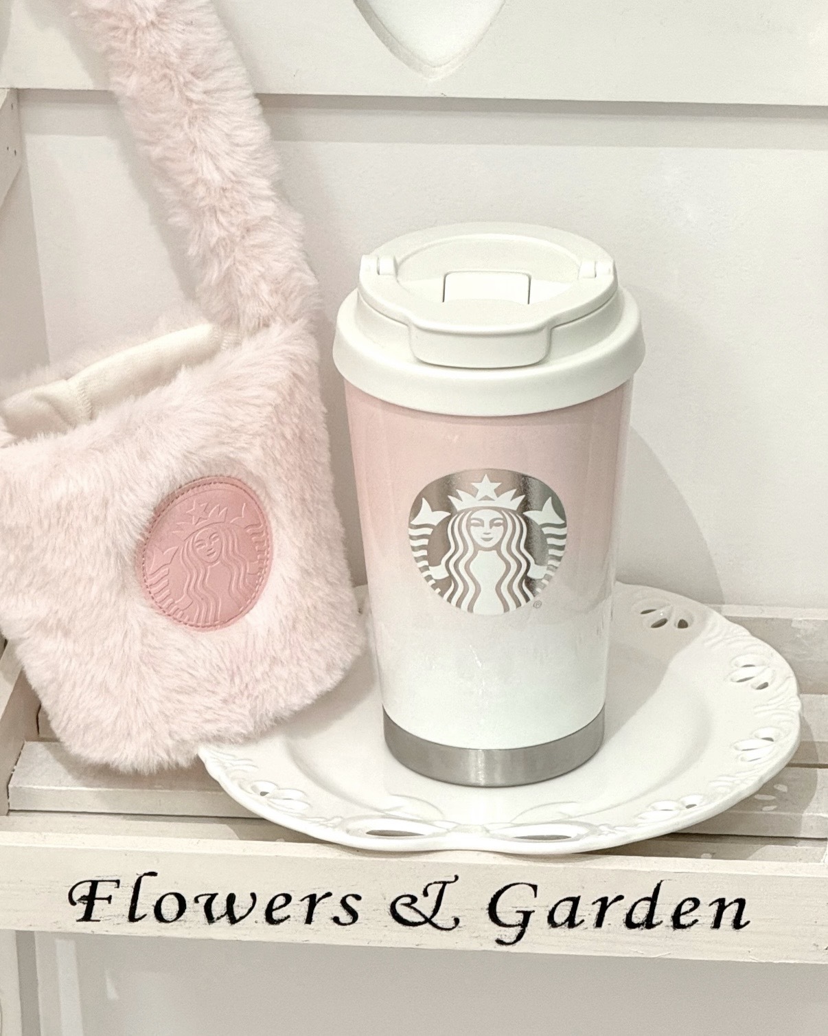 STARBUCKS 星巴克 粉白漸變 淡粉 柔粉 不鏽鋼隨行杯 保溫杯 絨毛杯套 / 預購