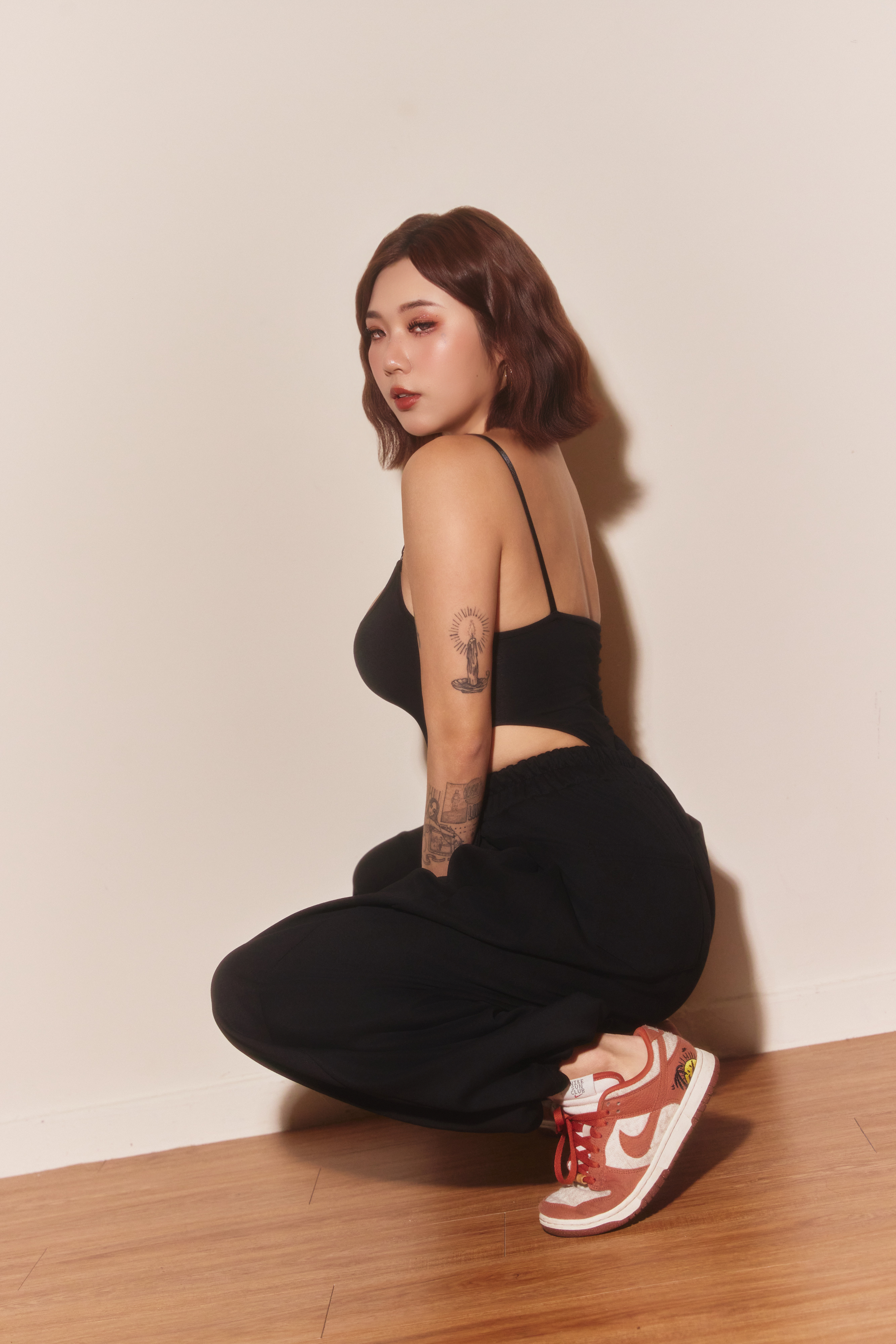 銀扣收腹彎刀棉褲｜男女可穿-黑