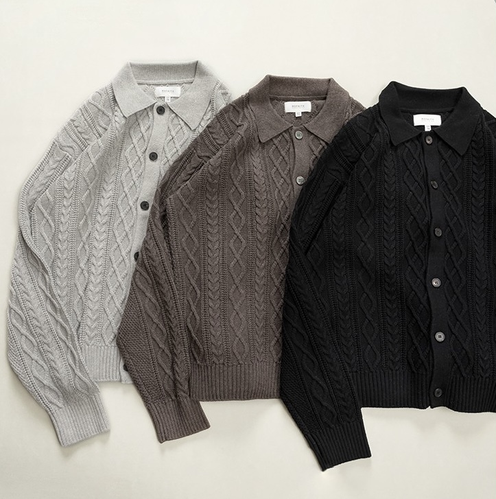 代購-<德國品牌>NO/FAITH 860G 立體扭花優雅 cleanfit寬鬆 純棉 翻領開衫 針織衫 男女同款 3色