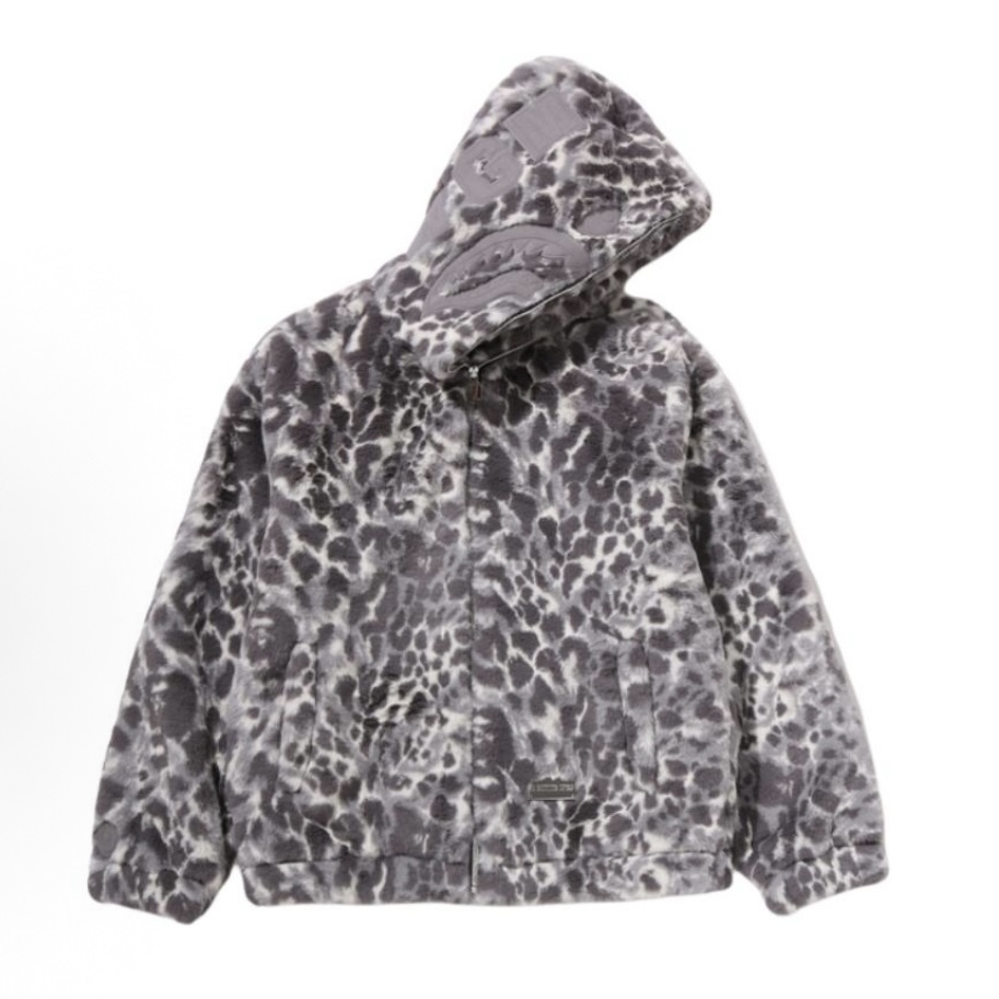 -(B023)-A BATHING APE WILD LEOPARD PATTERN FAUX FUR SHARK FULL ZIP JACKET BAPE 豹紋 皮草 鯊魚外套 白-001HJL801304M