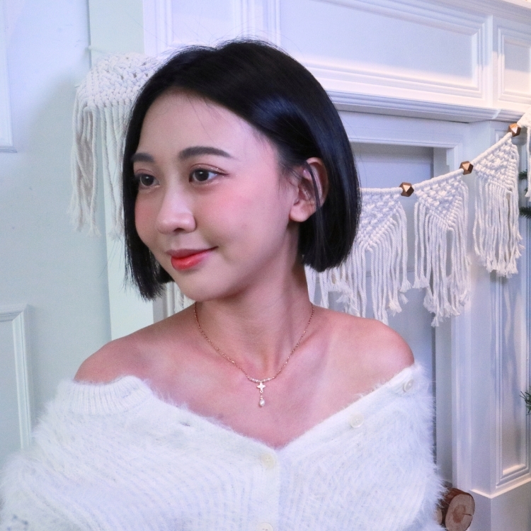 霜粉花曦 水晶天然珍珠 鈦鋼項鍊 獨家設計款