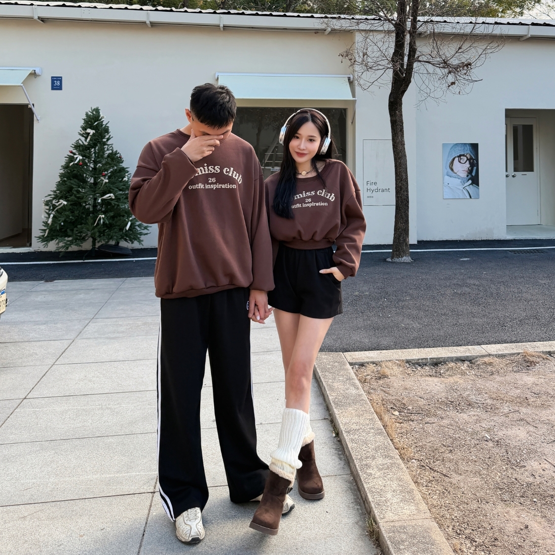 【低調宣告Domiss Club情侶裝】自訂款-寶寶絨棉印花圓領大學Tee (現貨)厚磅保暖衛衣 情侶款