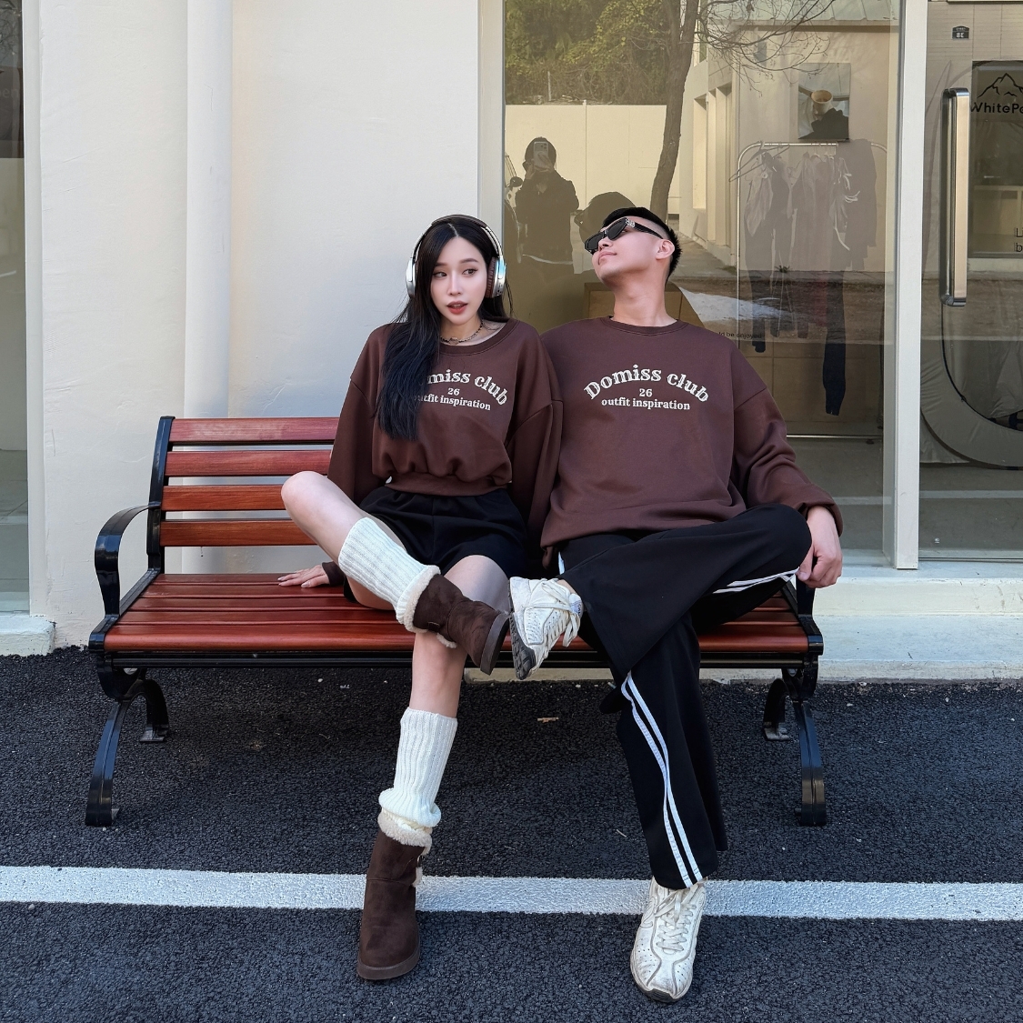 【低調宣告Domiss Club情侶裝】自訂款-寶寶絨棉印花圓領大學Tee (現貨)厚磅保暖衛衣 情侶款