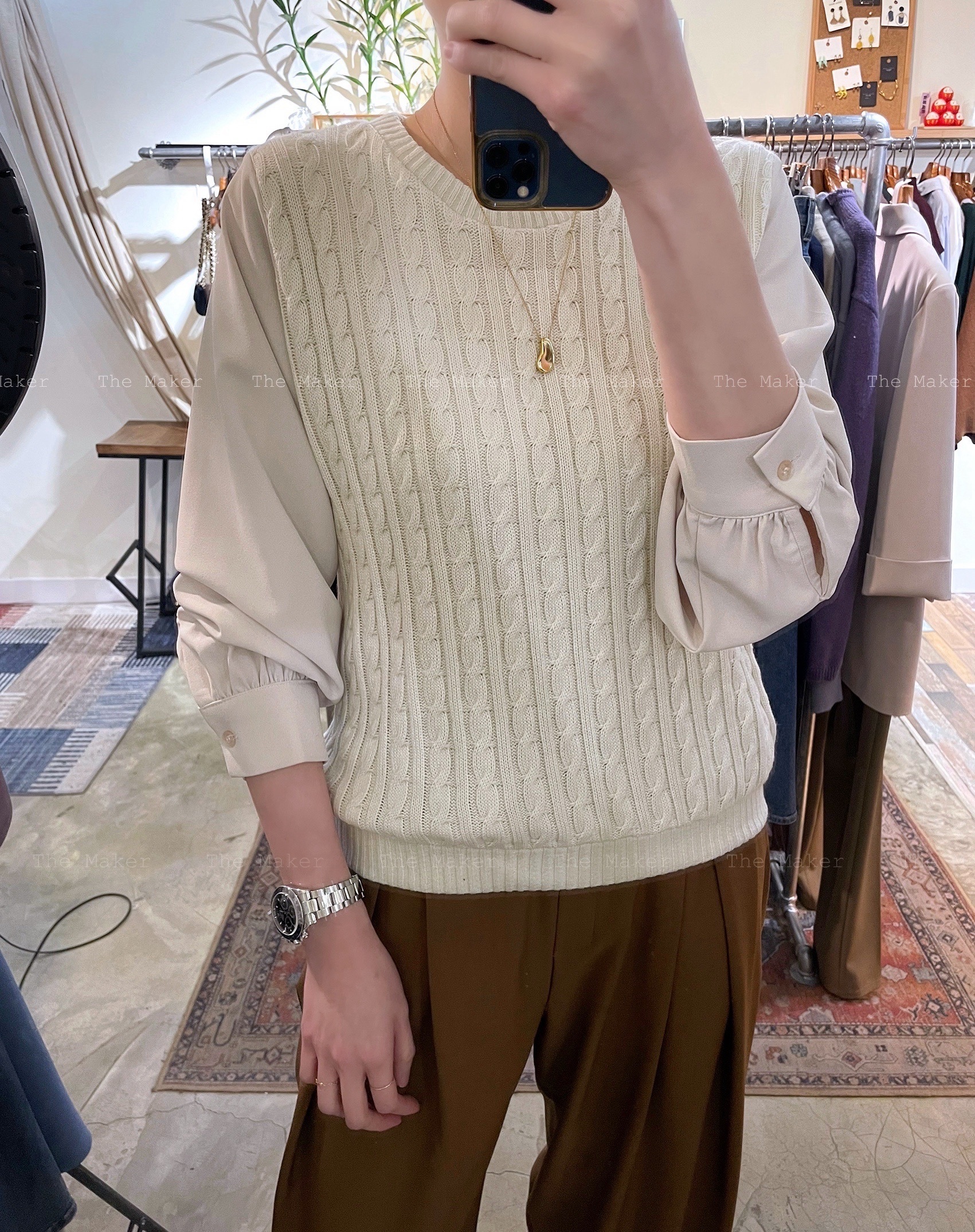 🪡 Cable Knit拼恤衫袖Top🪡