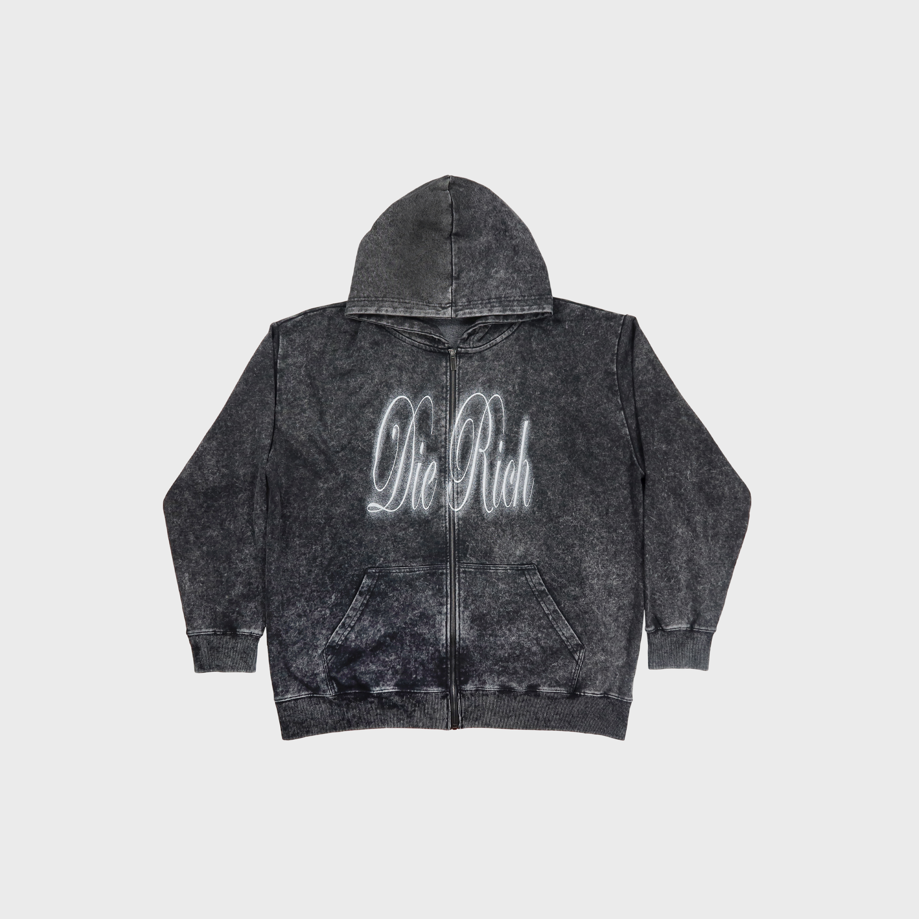 Bornrich｜Die Rich Zip Up Hoodie (Washed Black)