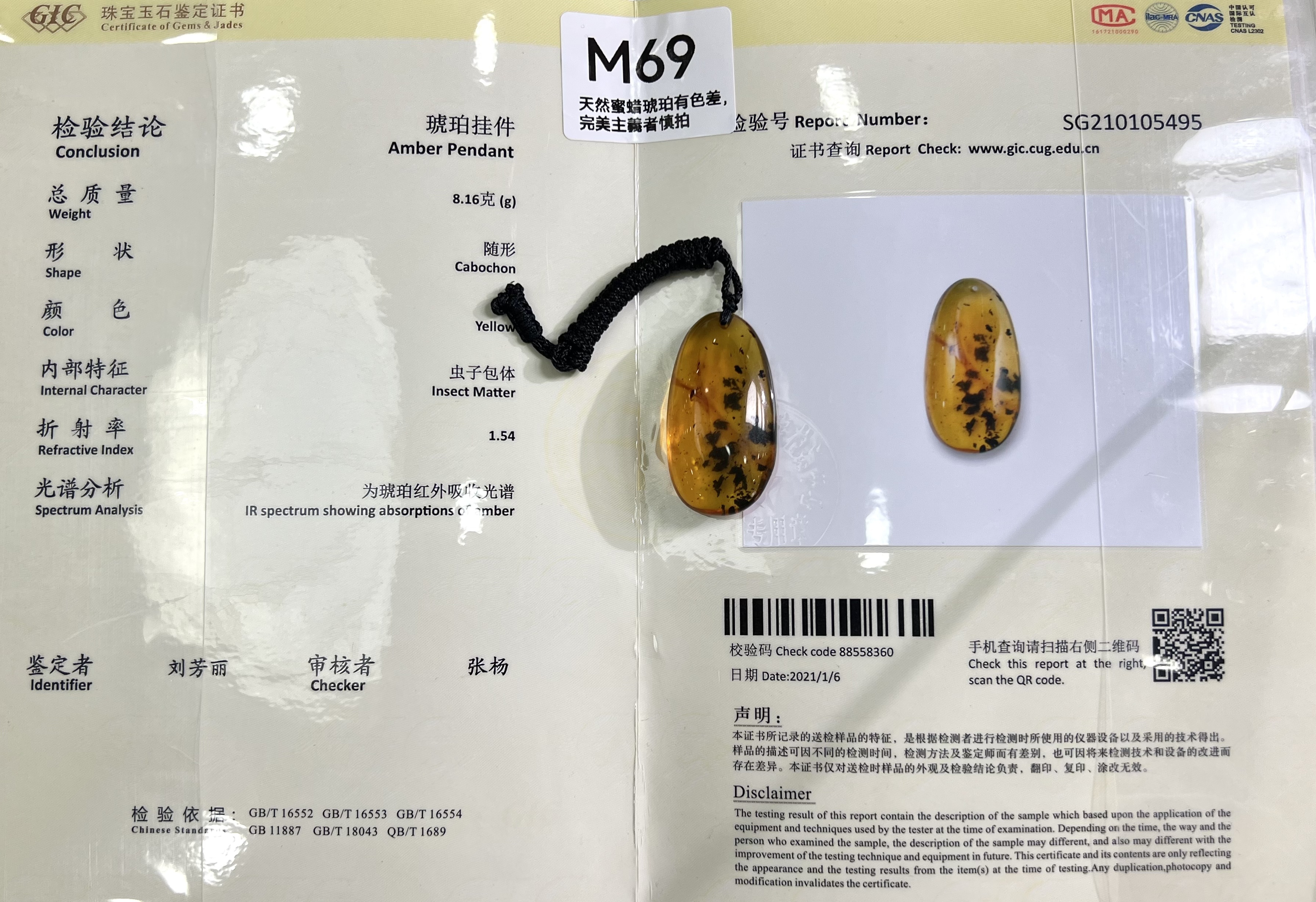 RU069 M69 蟲珀吊墜 24.1*45.7*12.1mm