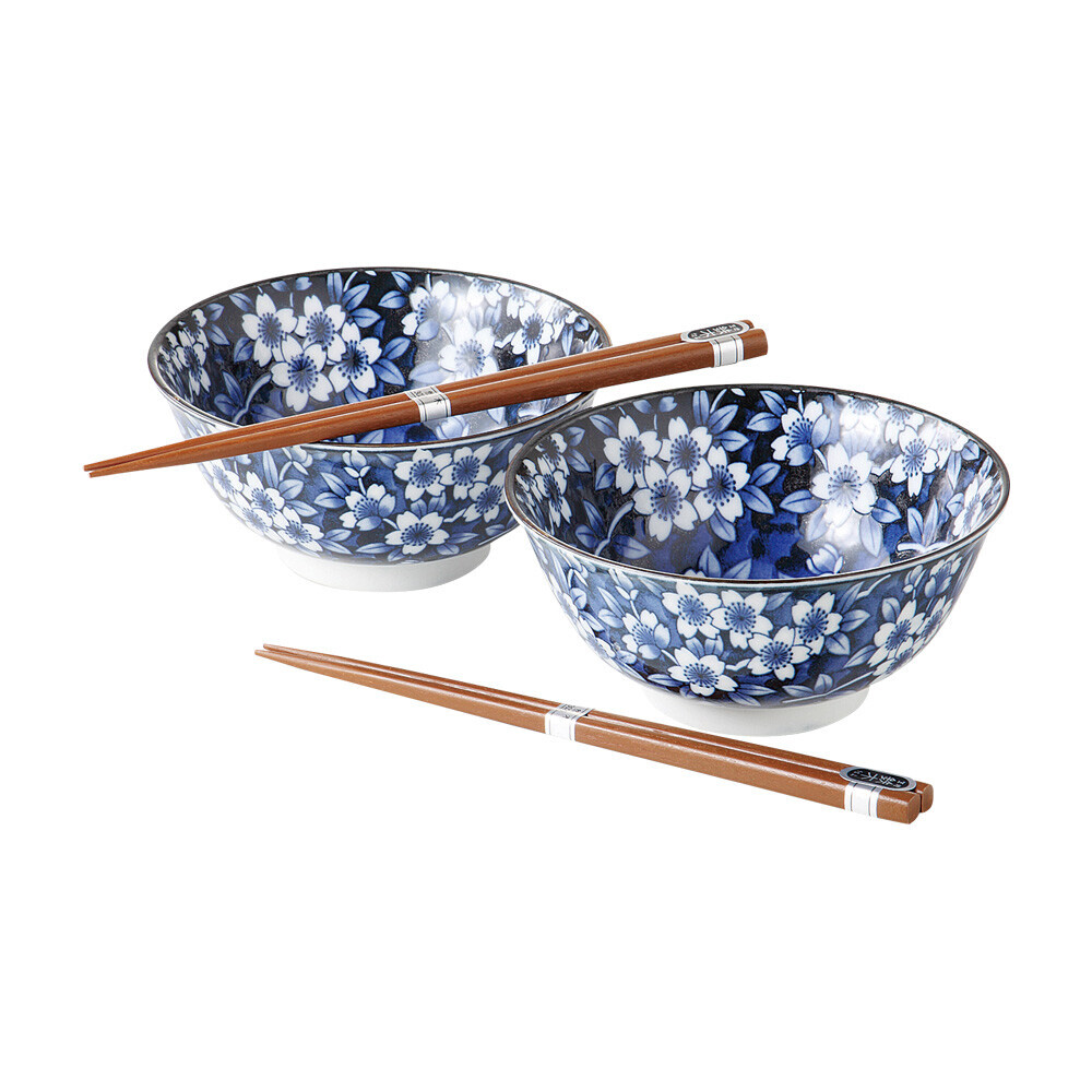 日本美濃燒陶瓷藍白系列瓦碗連筷子套裝 (日本製)