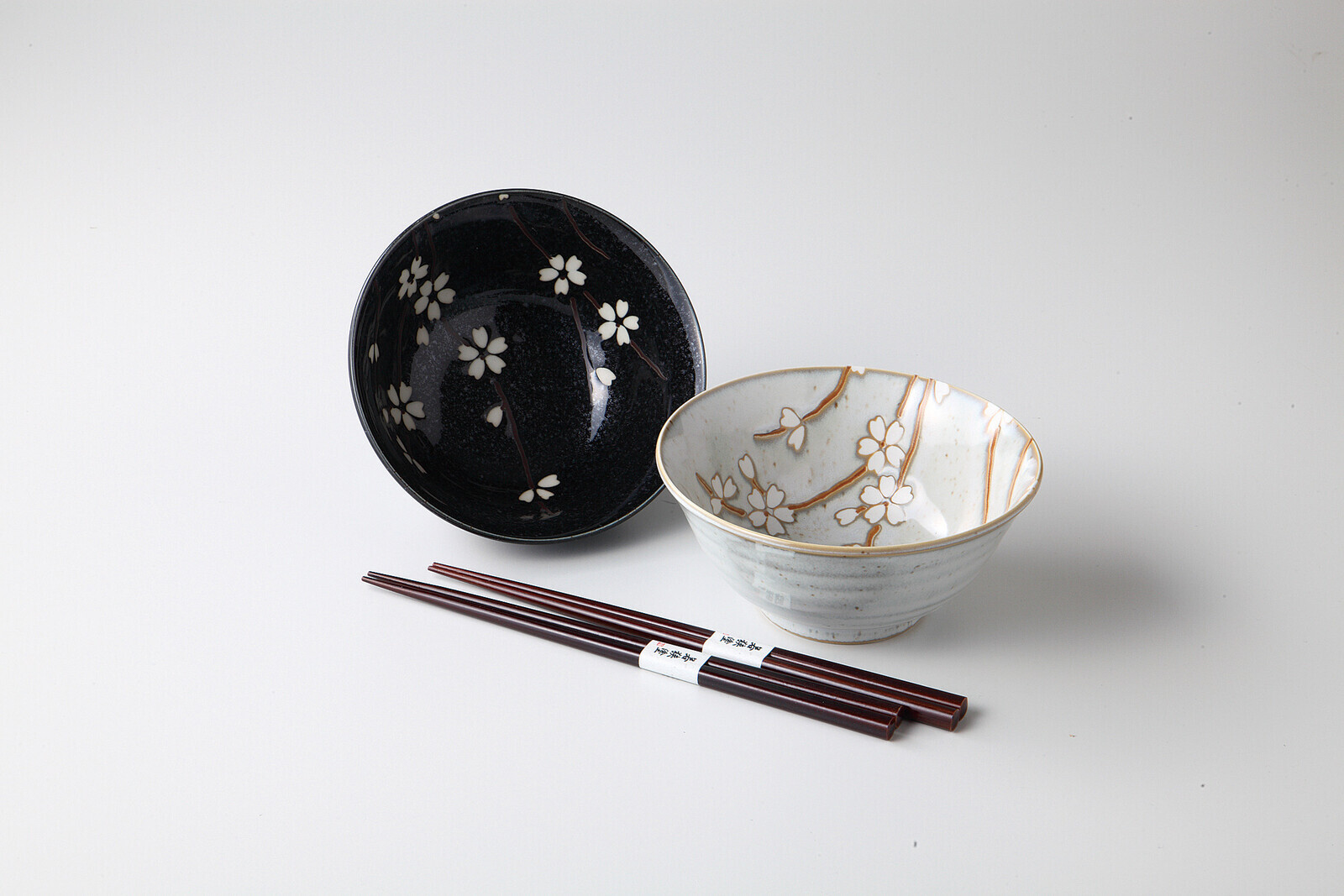 日本美濃燒陶瓷早春華瓦碗連筷子套裝 (日本製)