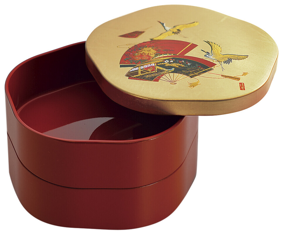 日本加賀金箔宝扇梅迎春兩層盒 (日本製)