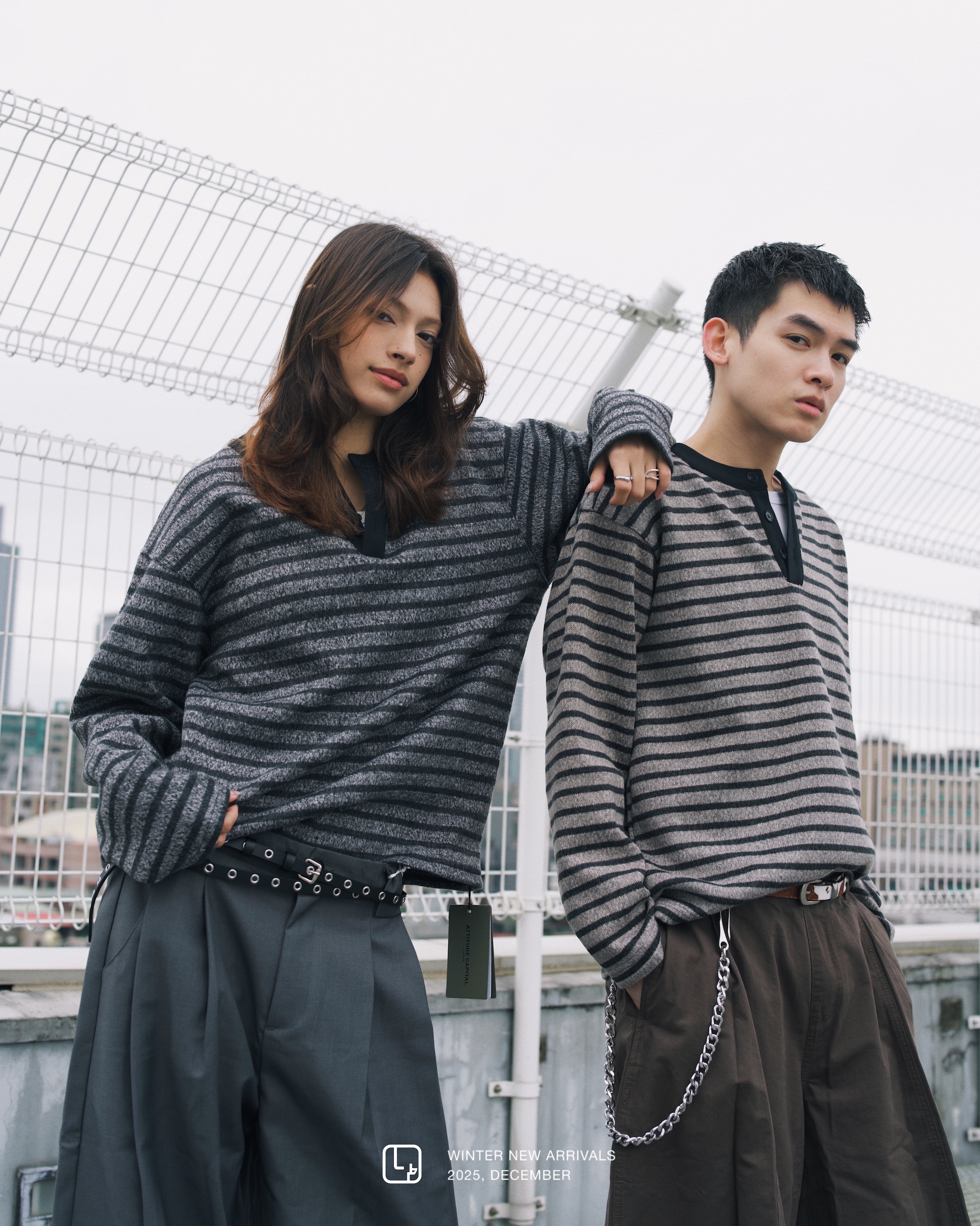 XIN SELECT 條紋 亨利領 寬鬆 彩斑絨 長袖 兩色 70219