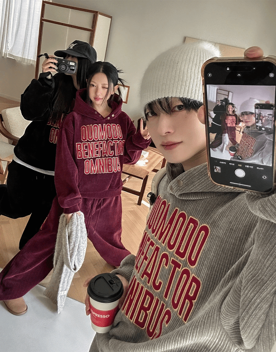 刺繡燈芯絨連帽衫