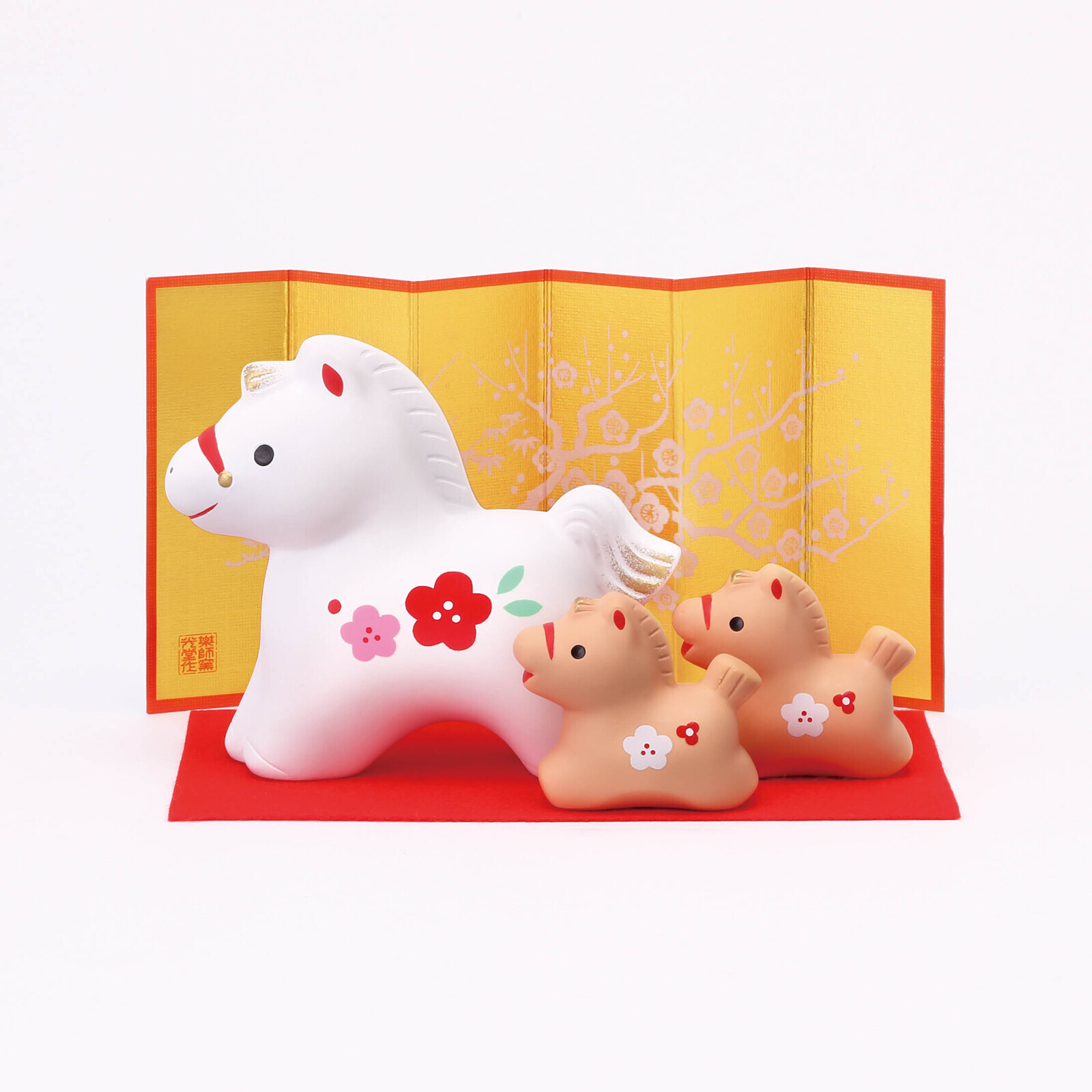 日本藥師窯錦彩招福紅梅親子馬仔擺設 (非日本製)