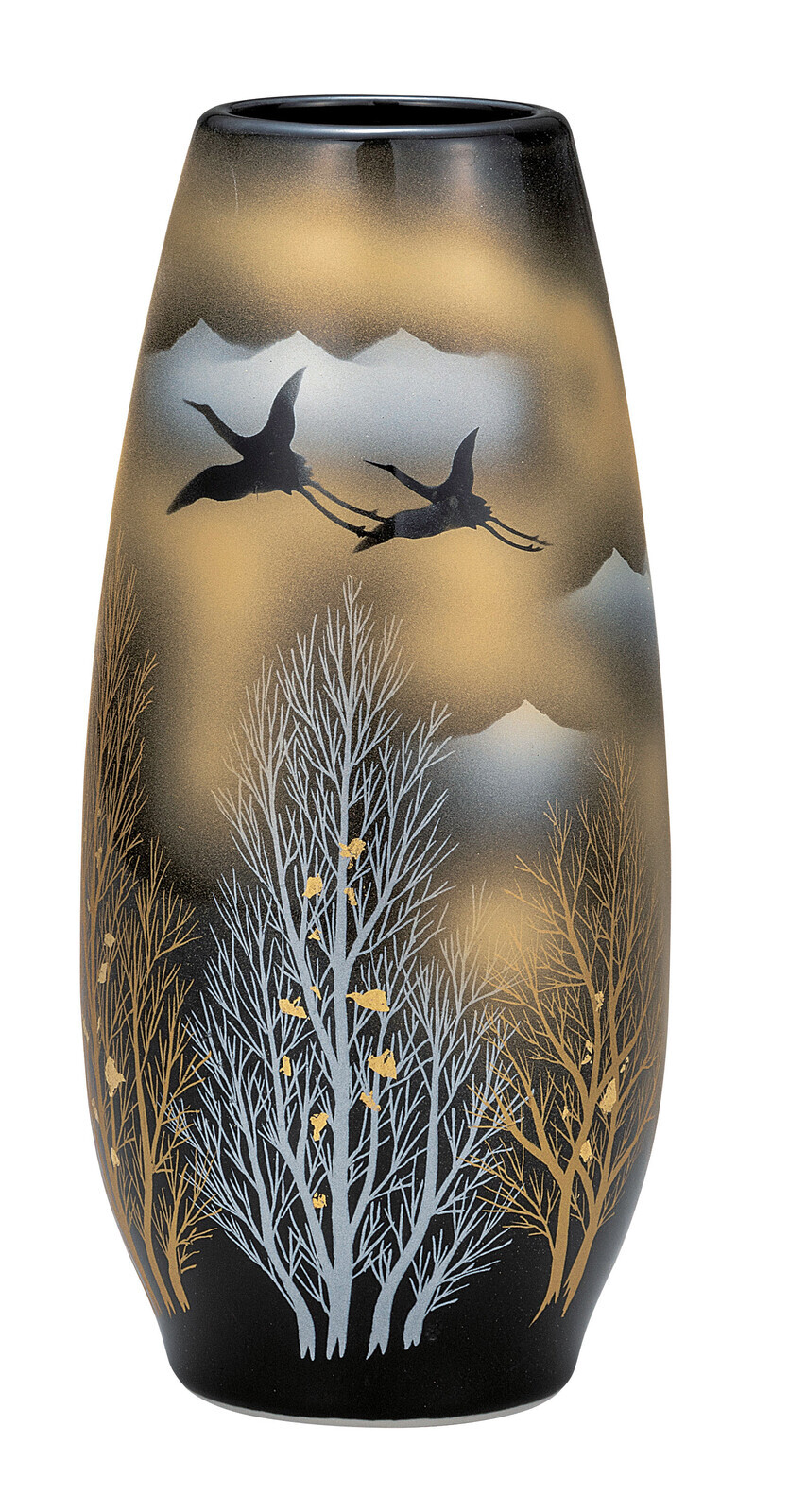 日本九谷燒陶瓷花樽 (仙鶴) (日本製)