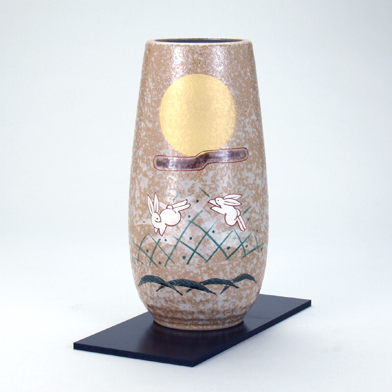 日本九谷燒陶瓷花樽 (月兔) (日本製)