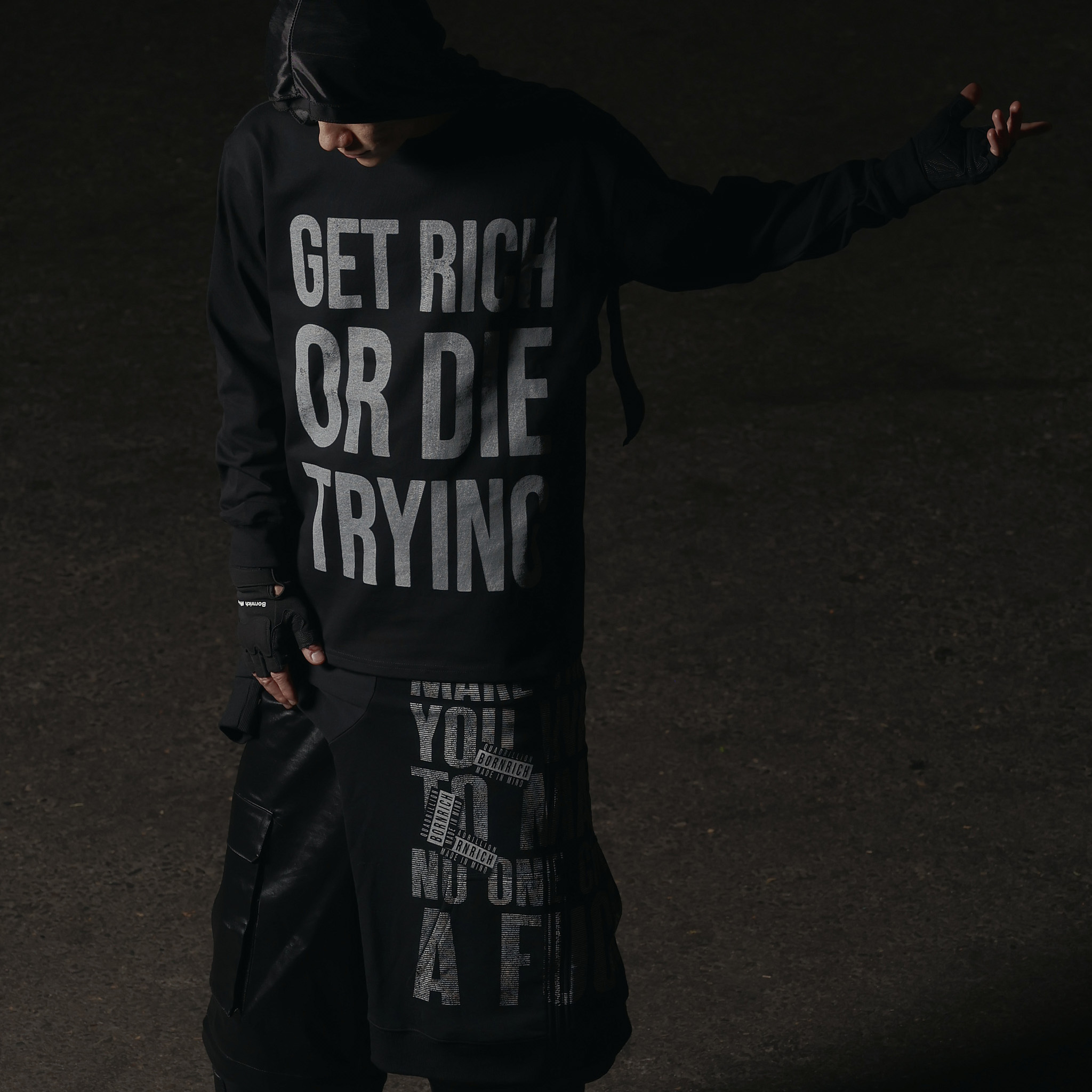 Bornrich｜Get Rich or Die Trying L/S Tee (Black)