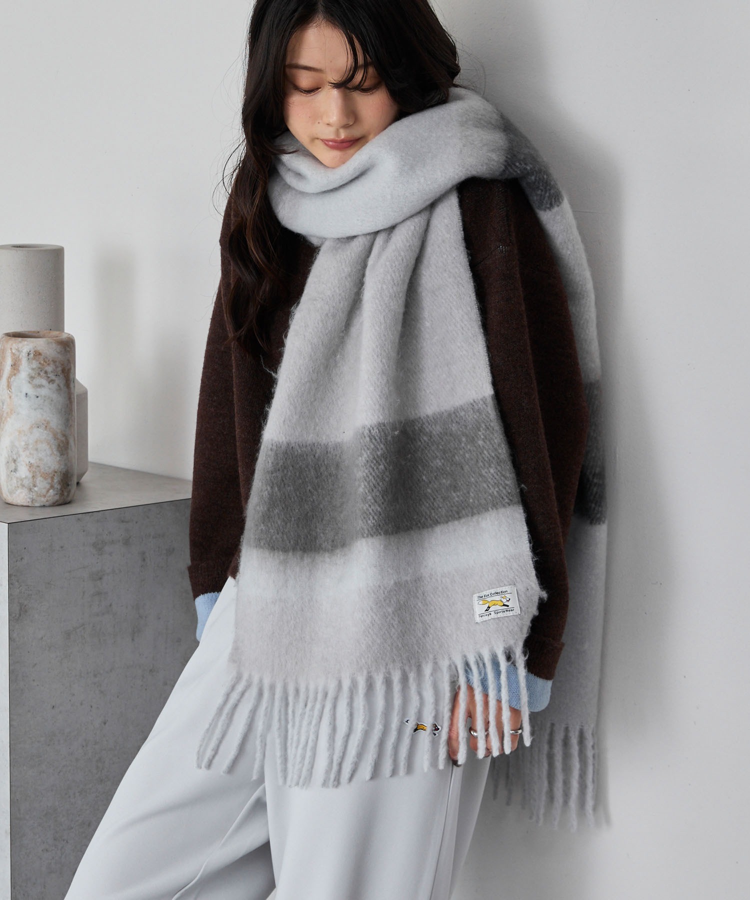 🇯🇵 PENNEYS 別注 小狐狸 柔霧漸層 拼接圍巾