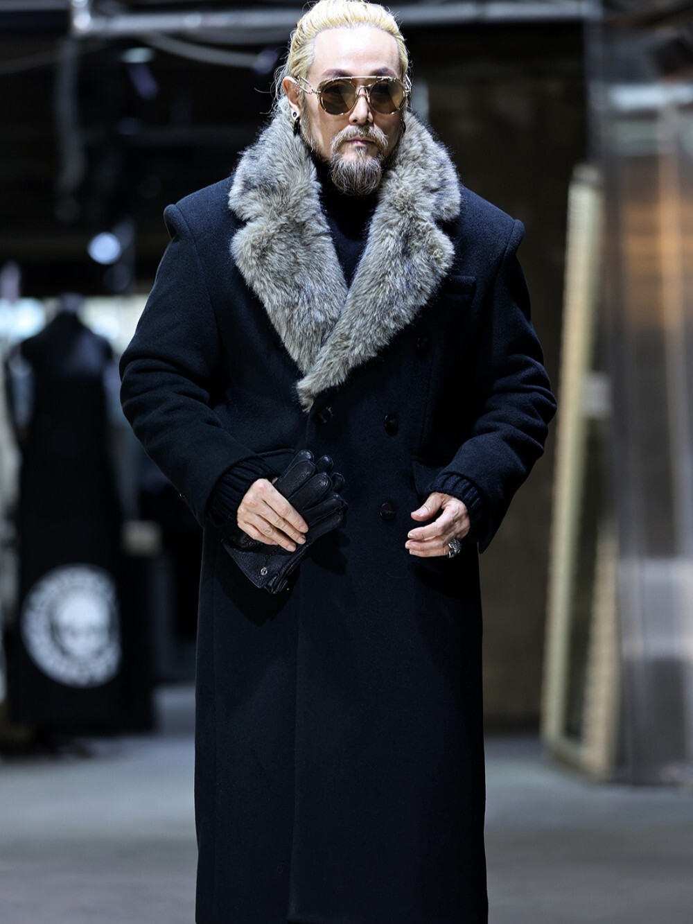 皮草毛領長版大衣外套